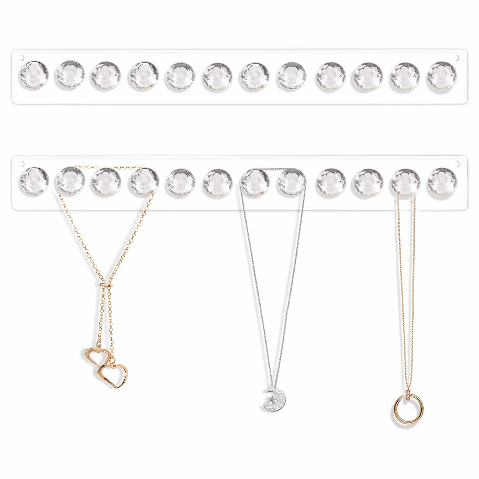 CECOLIC Soporte de acrílico transparente para colgar en la pared, organizador de joyas con 12 ganchos en forma de diamante, paquete de 2