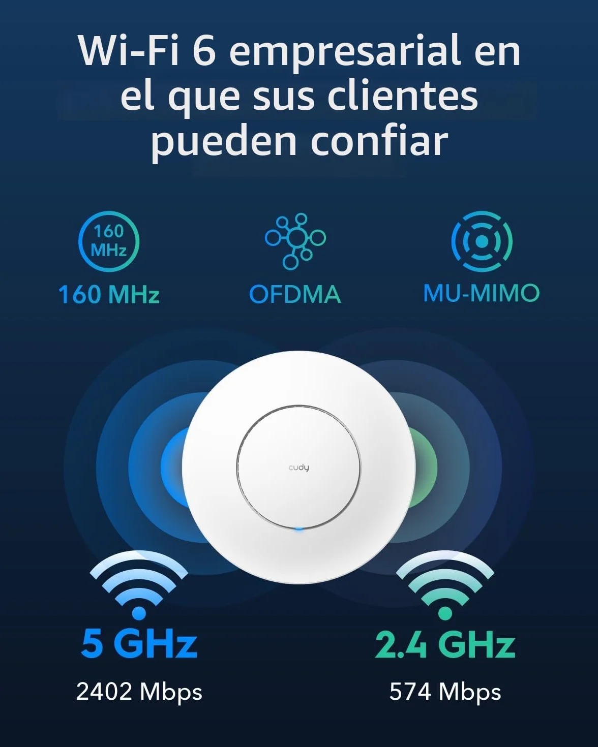 Cudy AX3000 2.5G WiFi 6 Punto de Acceso inalámbrico, 2.5Gbps RJ45, solución WiFi Comercial con Malla, MU-MIMO, Alimentado por PoE o CC, Cudy Mesh y App Soporten, AP3000