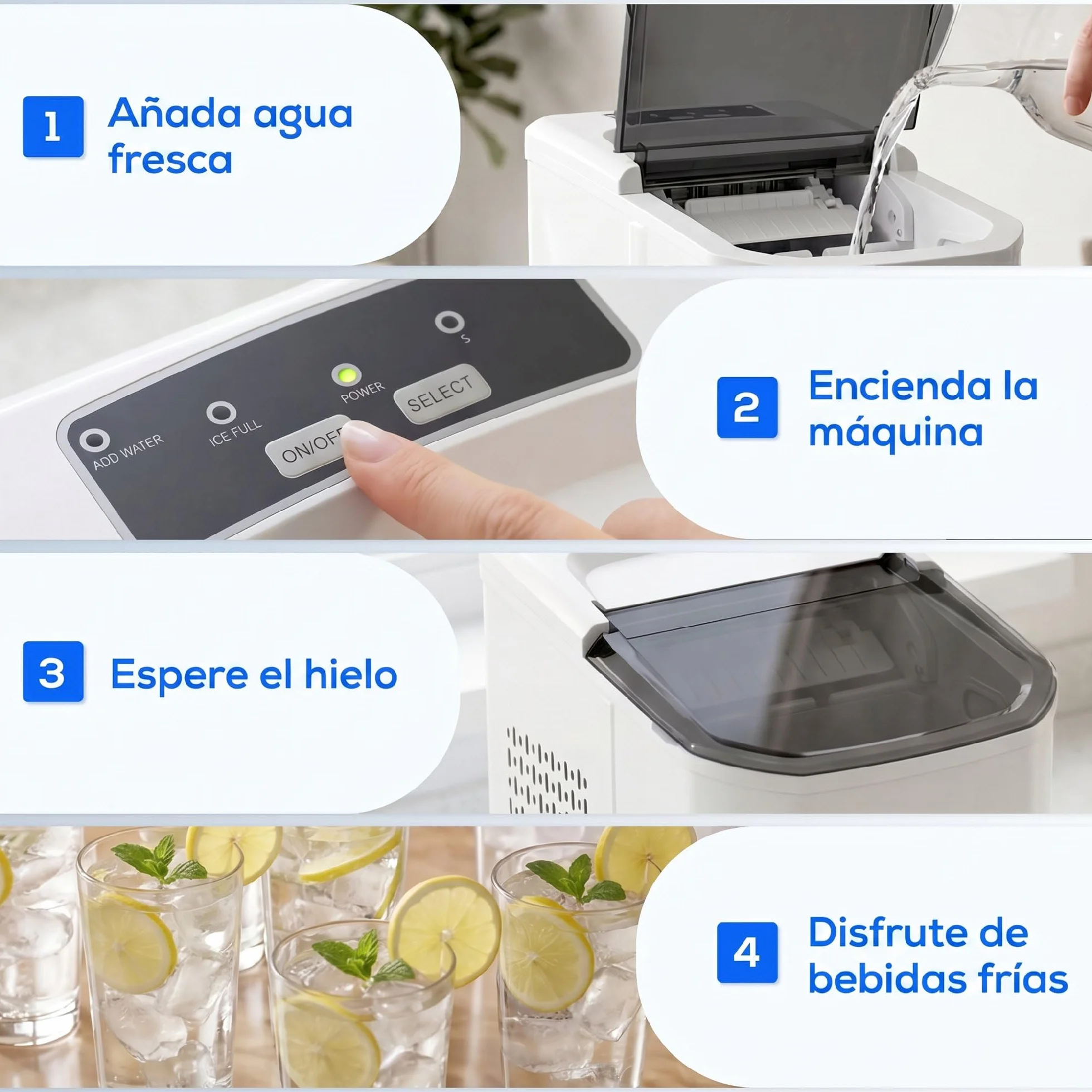 HOMCOM Máquina de Hielo Autolimpiable 12 kg/24H 9 Cubitos en 7 Min 2 Tamaños 1,5L Depósito Blanco