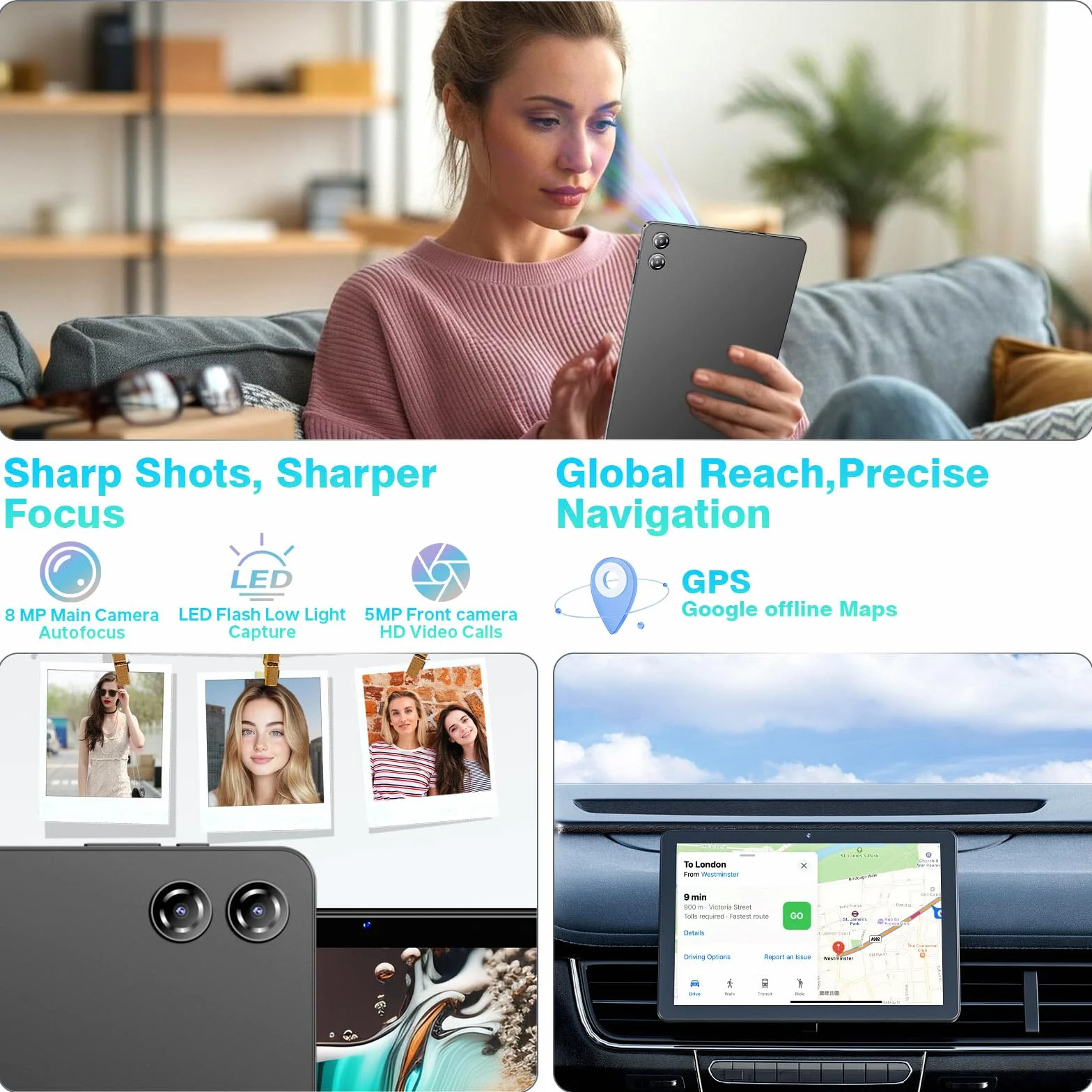 Tablet 10 Pulgadas Android 15, 18 GB RAM + 128 GB ROM, Google GMS, Expandible a 1 TB, Compatible con Widevine L1, Procesador Octa-Core con 2.4G+5G WiFi 5, BT 5.2, Batería de 6000 mAh, GPS, Cámara Dual