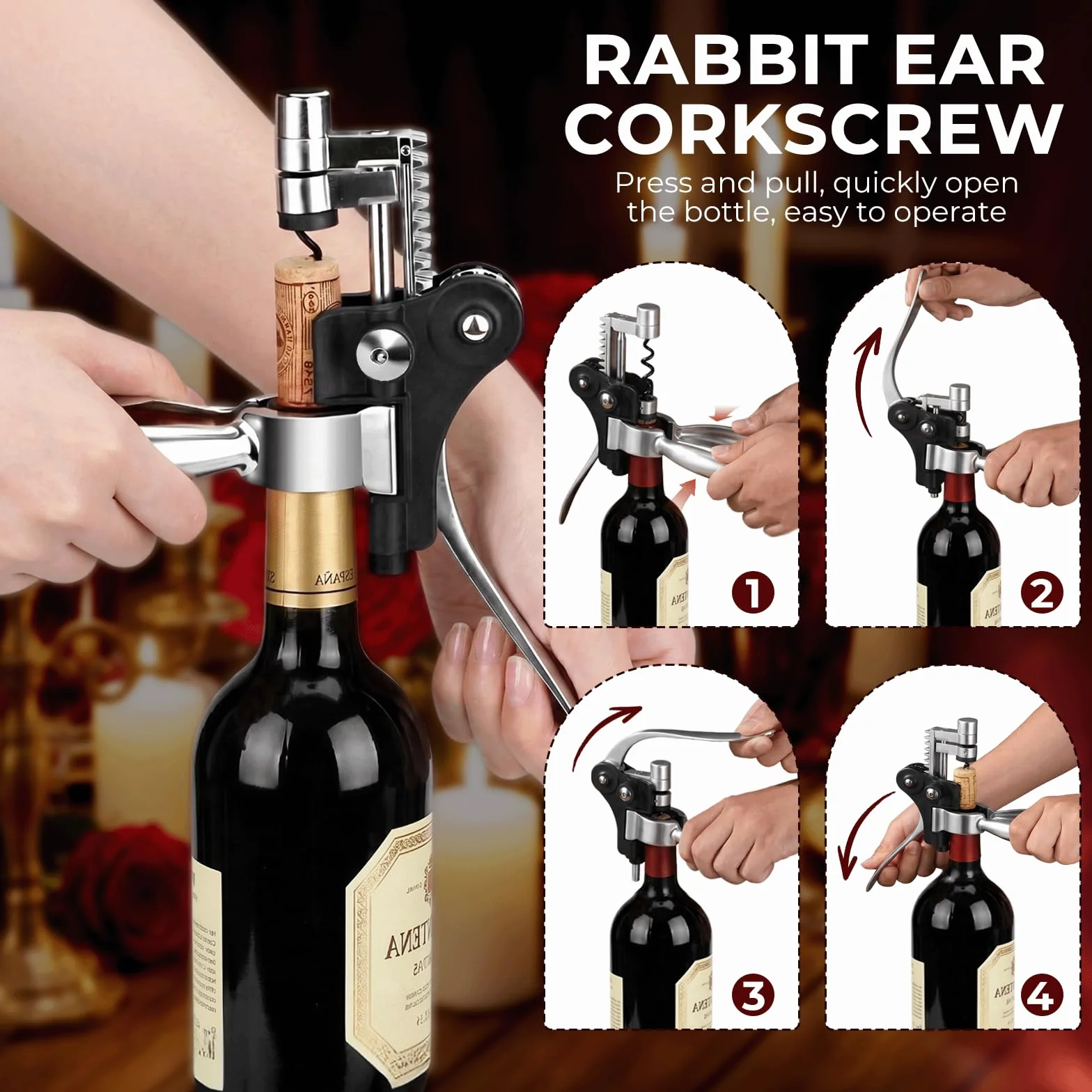 Abridor de Vino Set 5 Piezas Sacacorchos Profesional Manual con Vertedor Tapón Cortacápsulas y Espiral Intercambiable