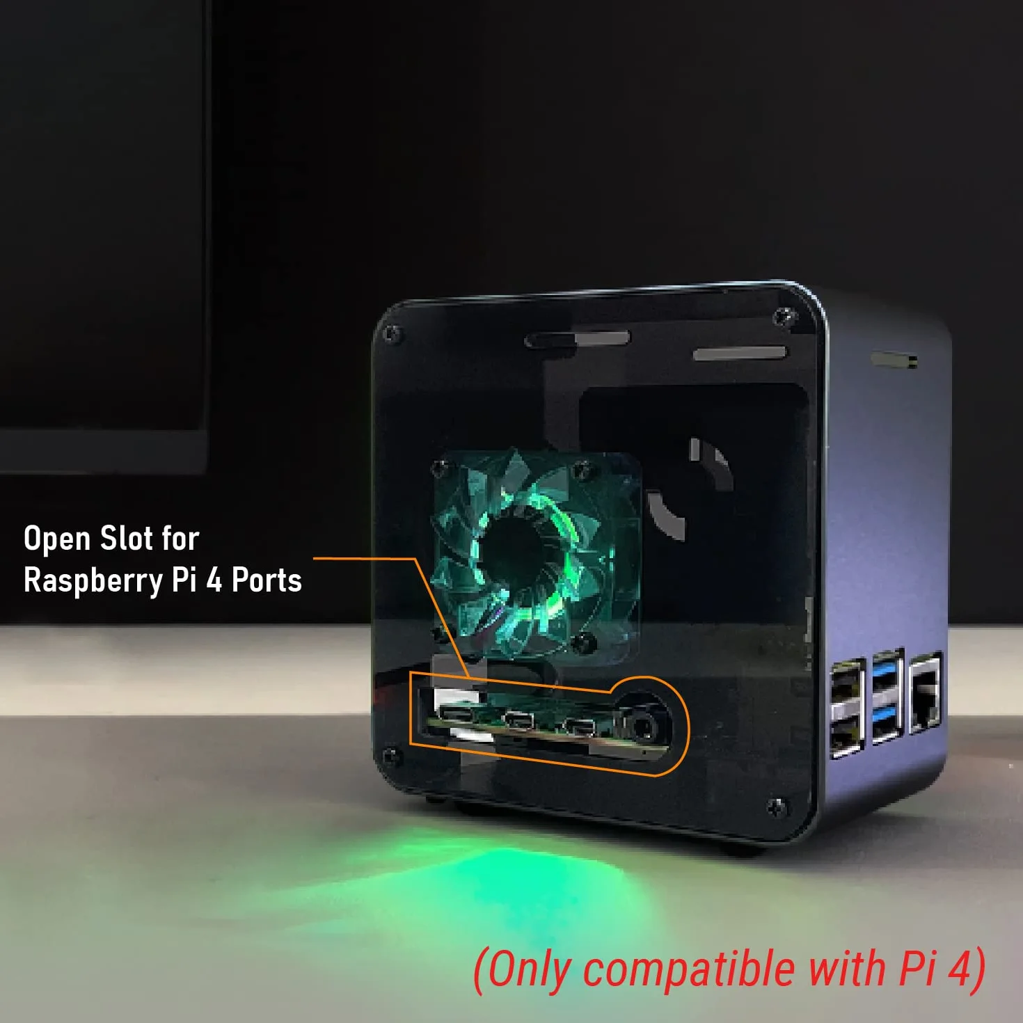 Funda ElectroCookie Raspberry Pi 4, minitorre de aluminio con ventilador de refrigeración y luz ambiental que cambia de color (negro mate y gris oscuro)