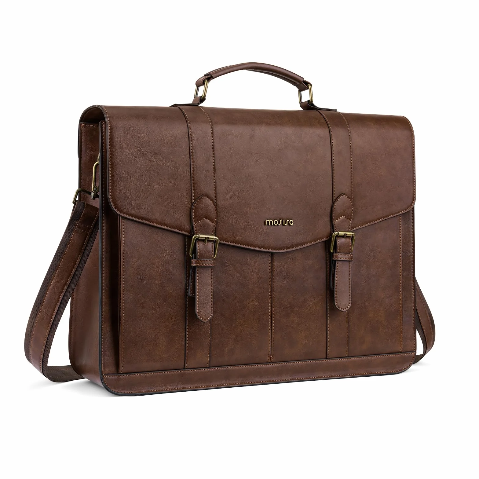 MOSISO 15,6 Pulgadas Vintage PU Cuero Sintético Ordenador Portátil | Mensajero Bolsa para Hombre Mujeres, 15-16 Pulgadas Bolso Informal Ordenador para Oficina Viajes Negocios Universidad, Marrón