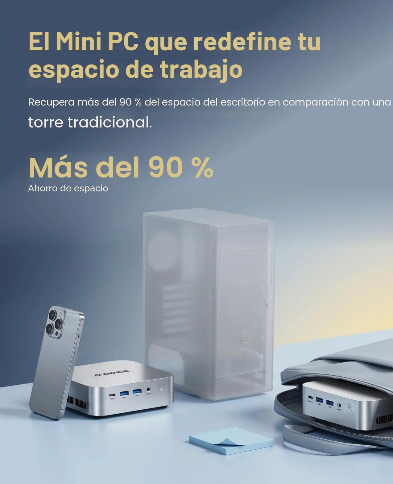 ACEMAGICIAN Kron Mini K1 Mini PC, AMD Ryzen R2544, Windows 11 Pro Mini PC(4C/8T,3.7 GHz), 8GB DDR4 256GB M.2 SSD, Mini Ordenador De Sobremesa para Negocios Oficina en Casa