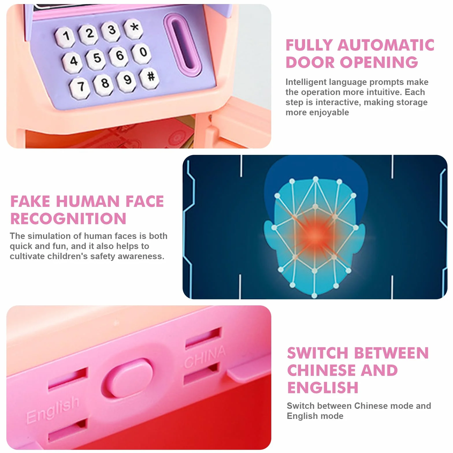 Hucha Electrónica Caja Fuerte con Código y Música Cajero Automático Digital Rosa