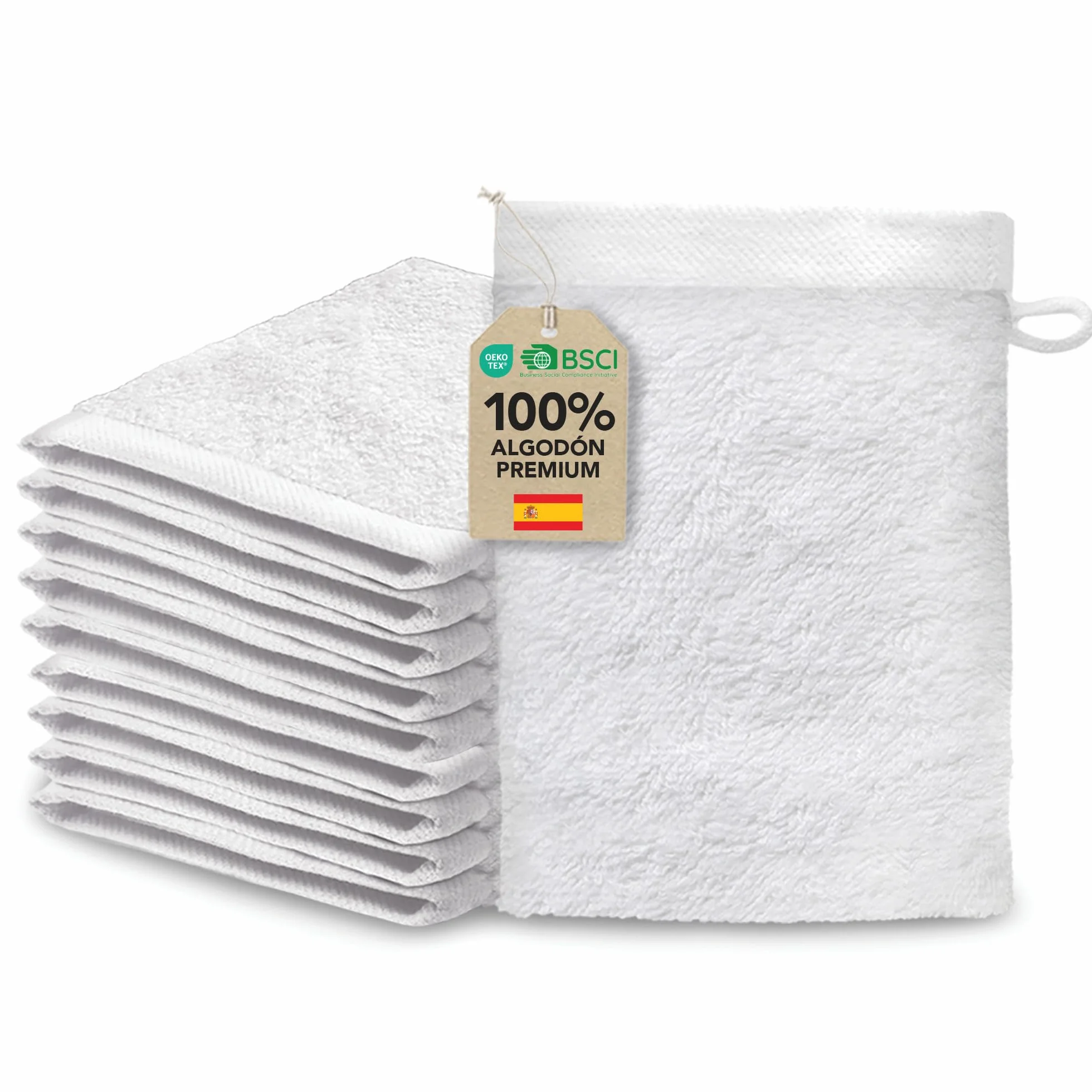 Ôhm Manoplas de Baño 100% Algodón 500 g/m² 15x20 cm Oeko-Tex Pack 10 Unidades
