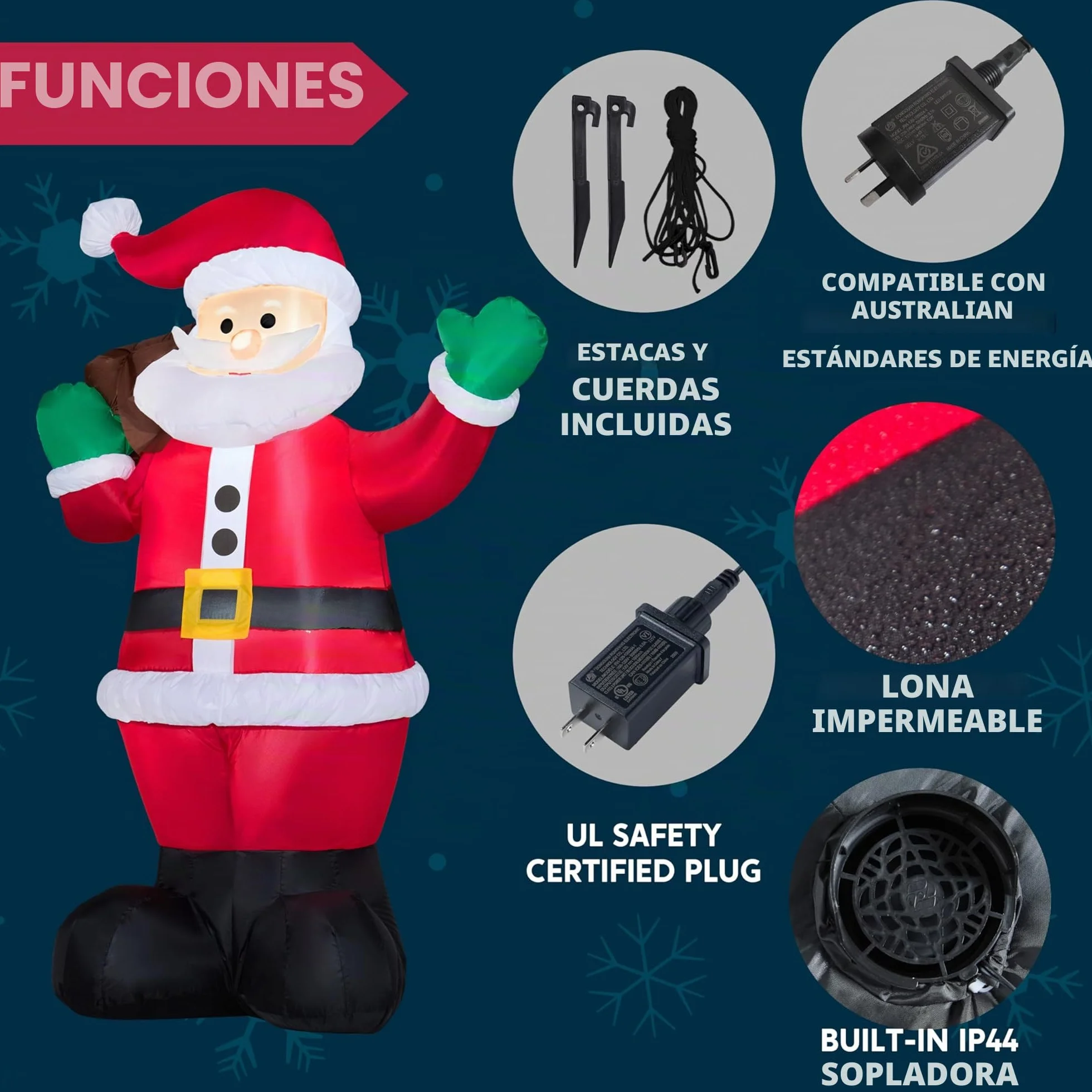 Joiedomi Papá Noel gigante hinchable 1,8 m con luces LED para decorar jardín Navidad