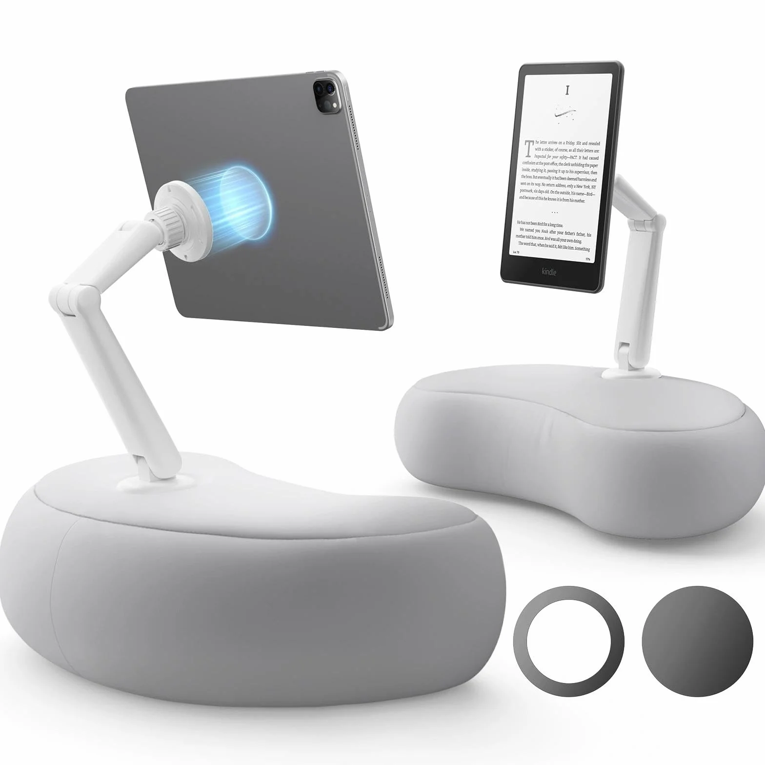 SAIJI Soporte de Almohada Kindle – Soporte magnético para iPad Compatible con Kindle, Tablet, iPad, iPhone, Soporte de Tableta de 360° para Cama con Almohada ergonómica y Brazo de Doble articulación