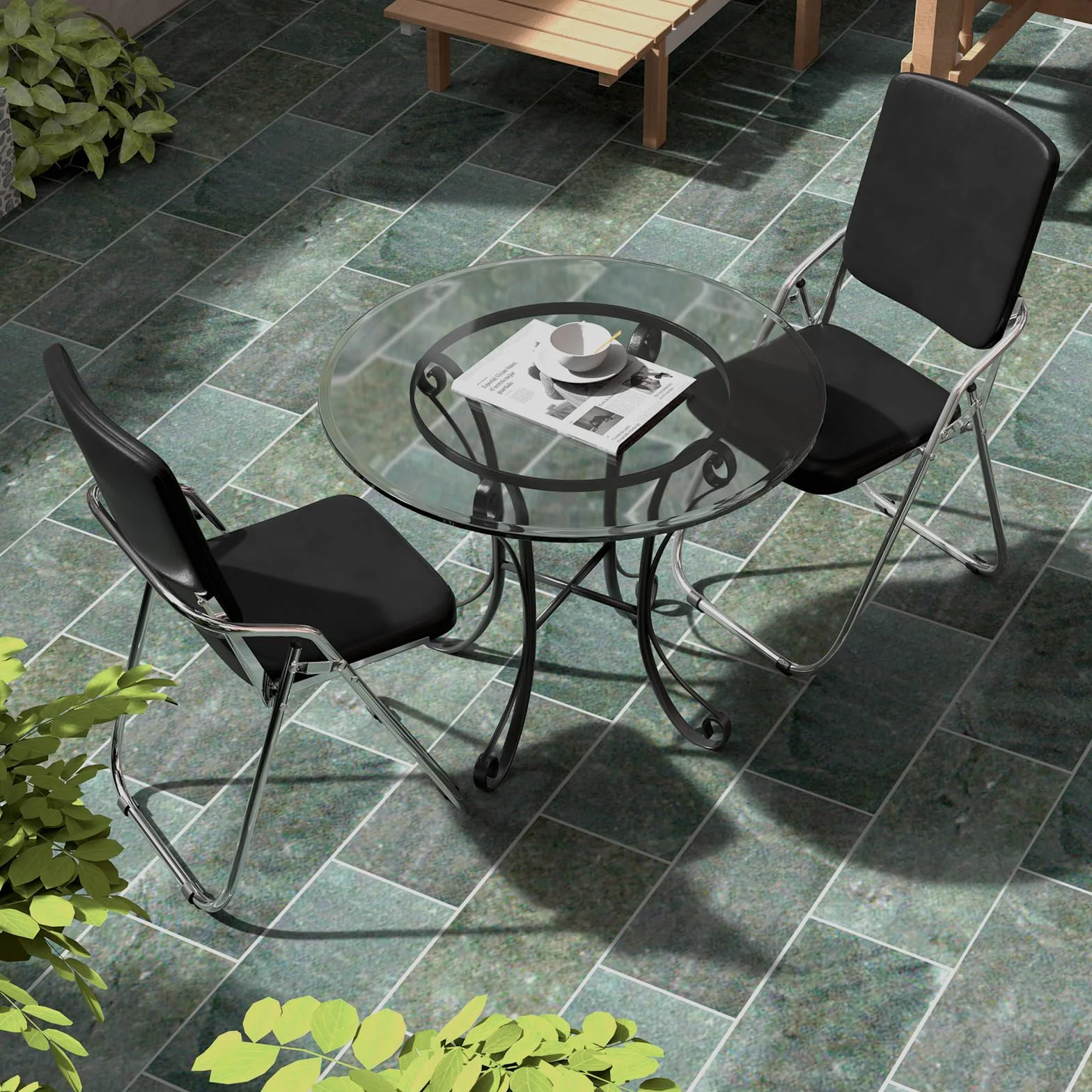 Silla Plegable de Metal con Piel Sintética Tapizada, Negra, para Hogar y Oficina
