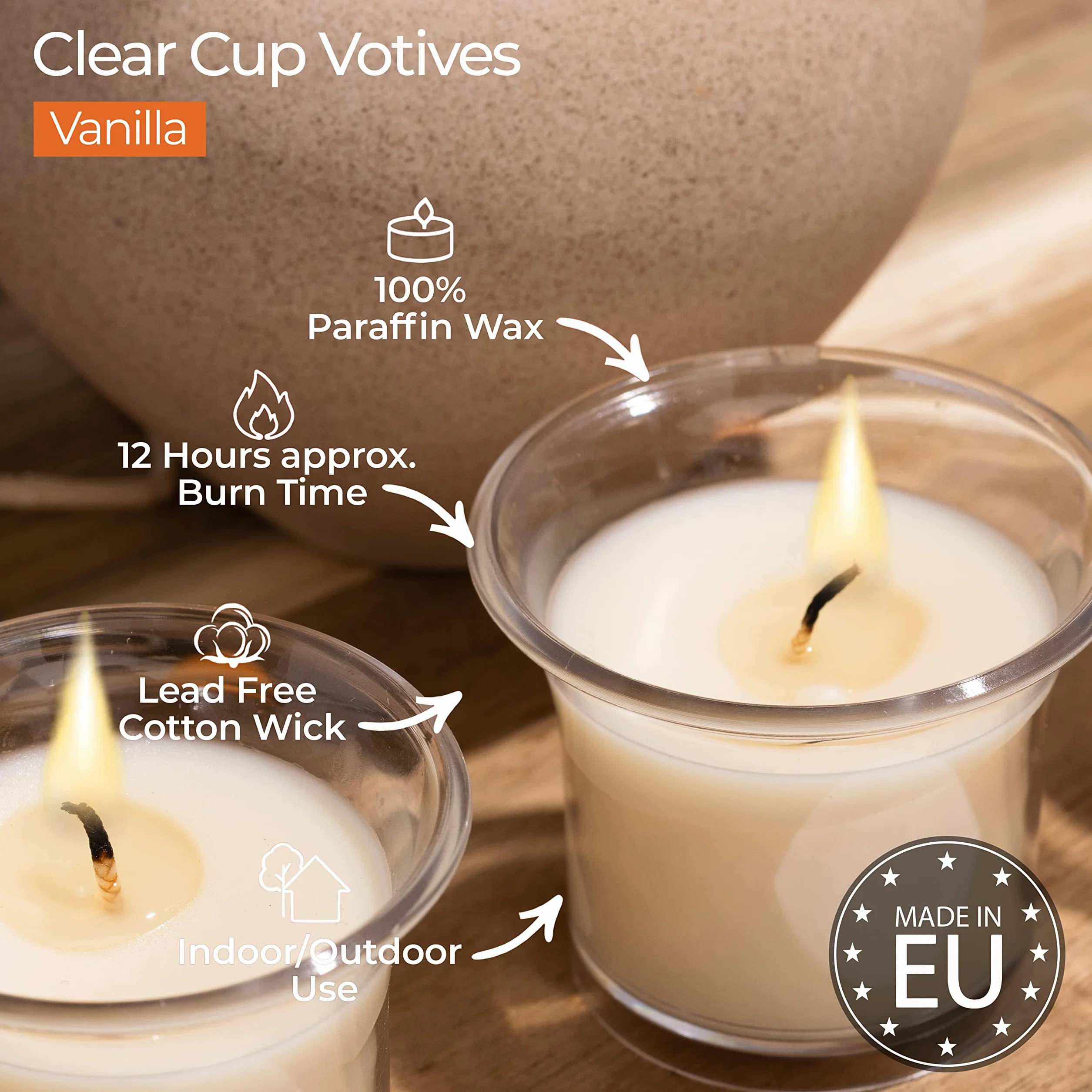Hyoola Velas Votivas con Perfume Vainilla Crema 12 Horas Pack de 4