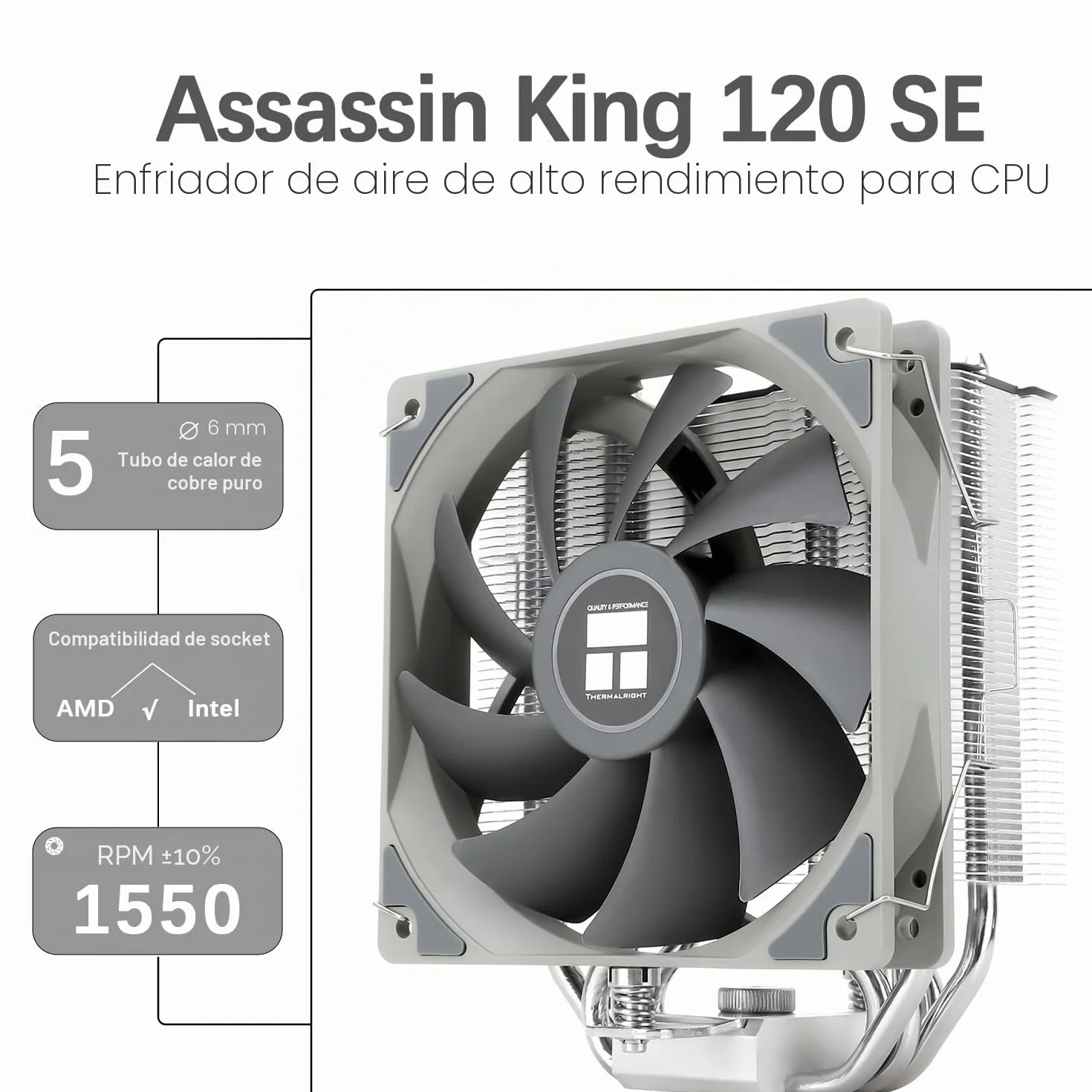 TR-Thermalright Assassin King 120 SE Enfriador de CPU - 5 tubos de calor, 1550 U/min, ventilador de CPU silencioso de 120 mm, para AM4/AM5, Intel LGA1851/1700/115x/1200, Enfriador de PC de 148 mm de