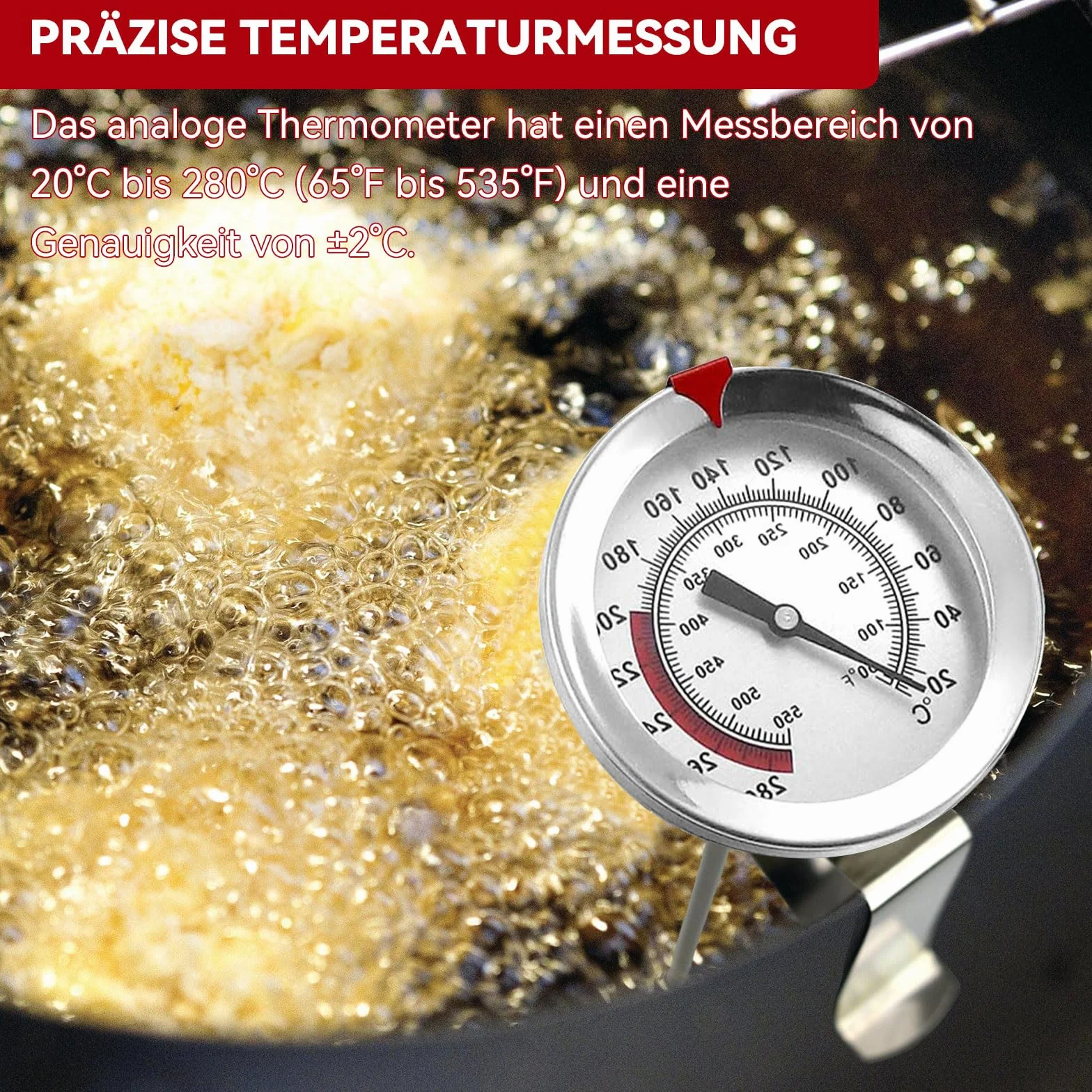 Termómetro para Freír 0-300° Barbacoa con Clip para Cocinar Alimentos