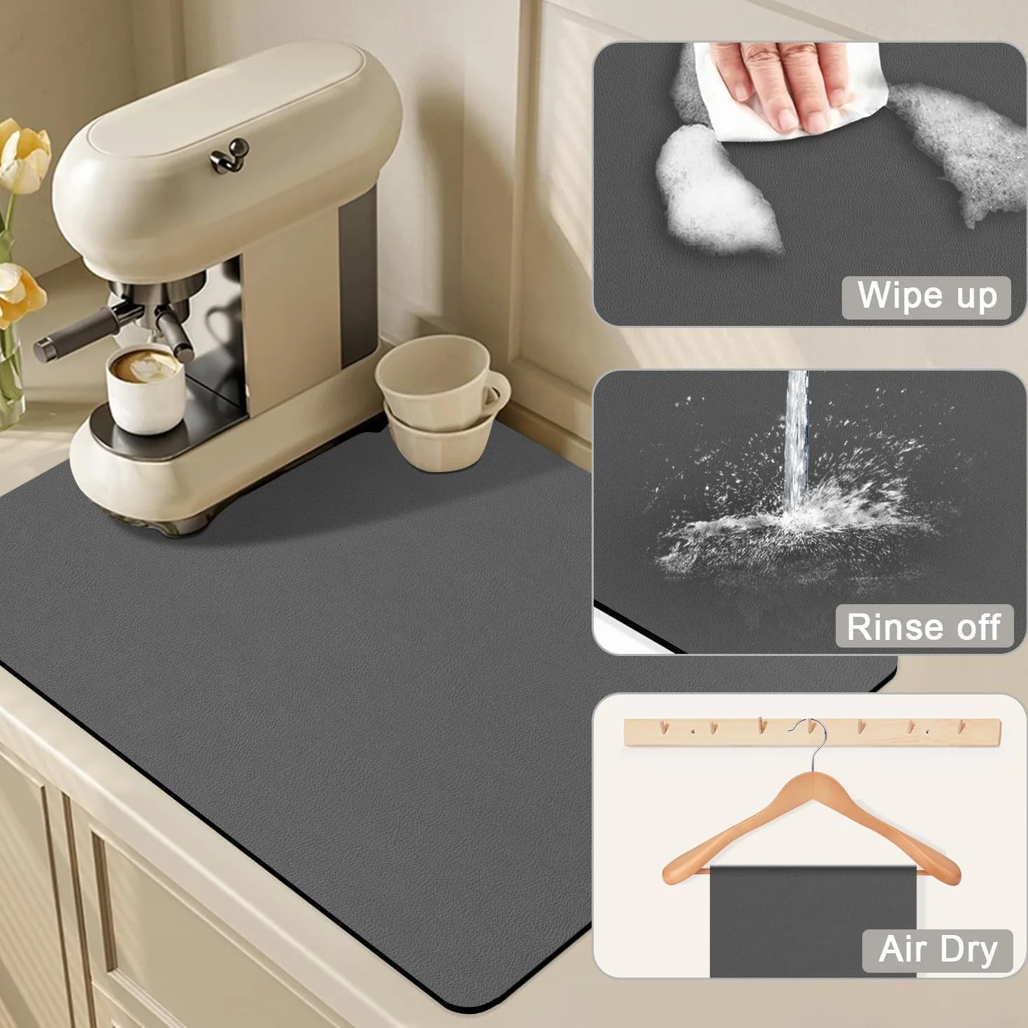 Alfombrilla Escurreplatos 50x40 cm Antideslizante Secado Rápido Plegable Gris Oscuro