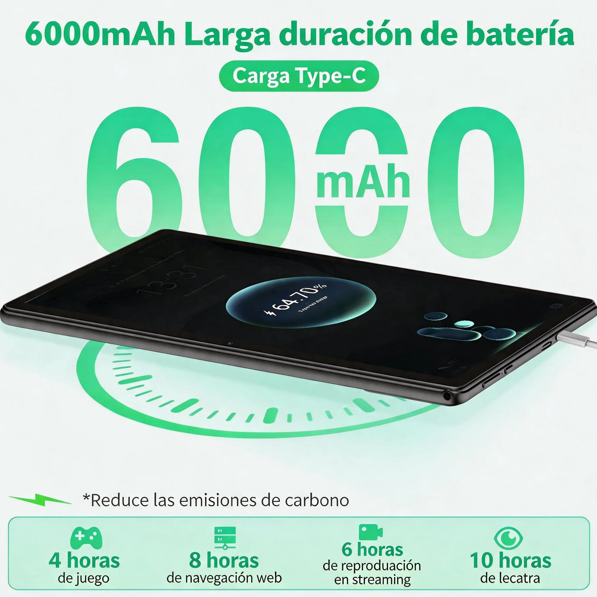 Tableta Android 15 10 Pulgadas 18GB RAM 128GB Almacenamiento IPS 1280x800 Octa-Core 6000mAh