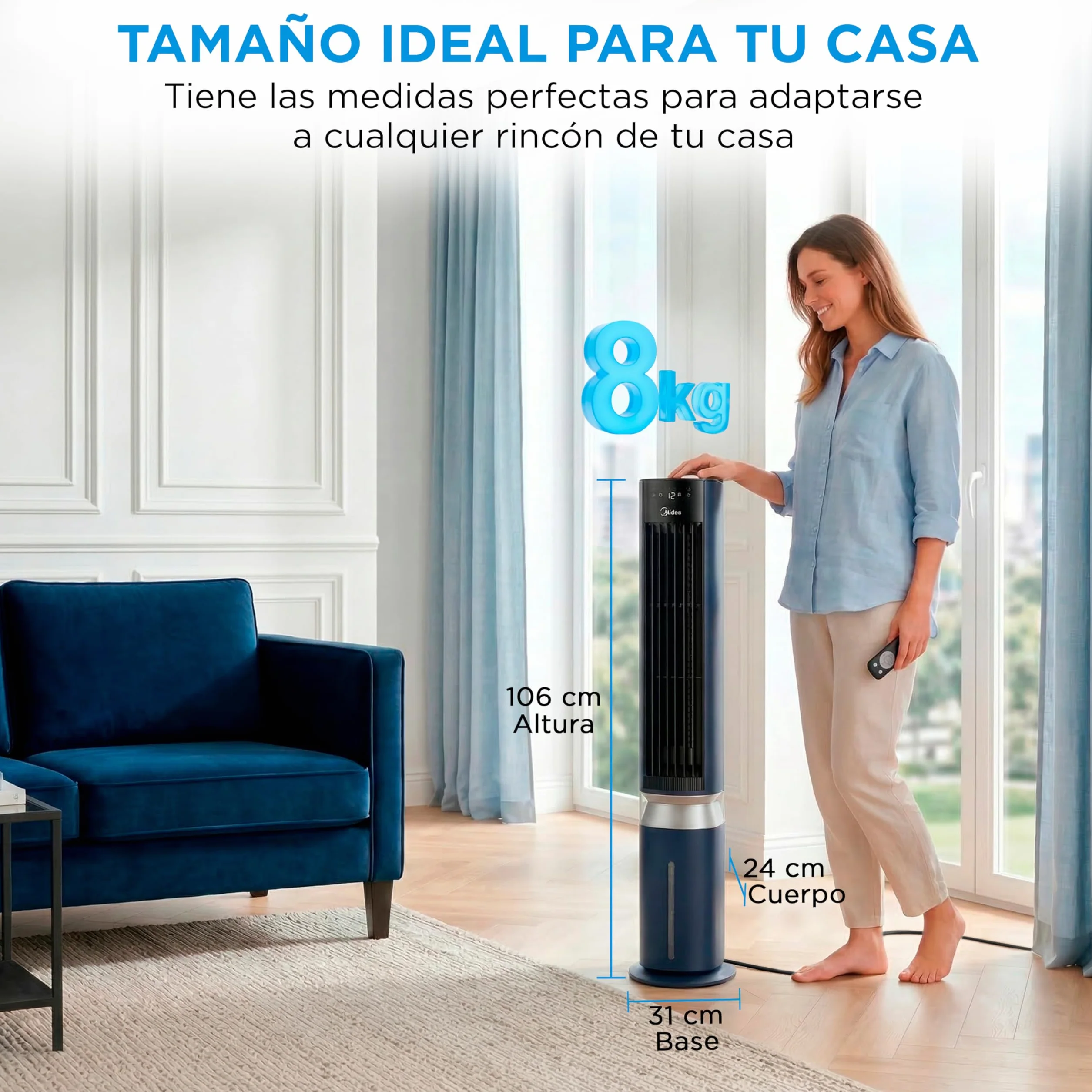 Midea Climatizador Evaporativo Portátil 3 en 1 7L con Mando a Distancia, Ventilador Enfriador Humidificador, 6 Velocidades, 5 Modos, Temporizador 12H, Oscilación 85º