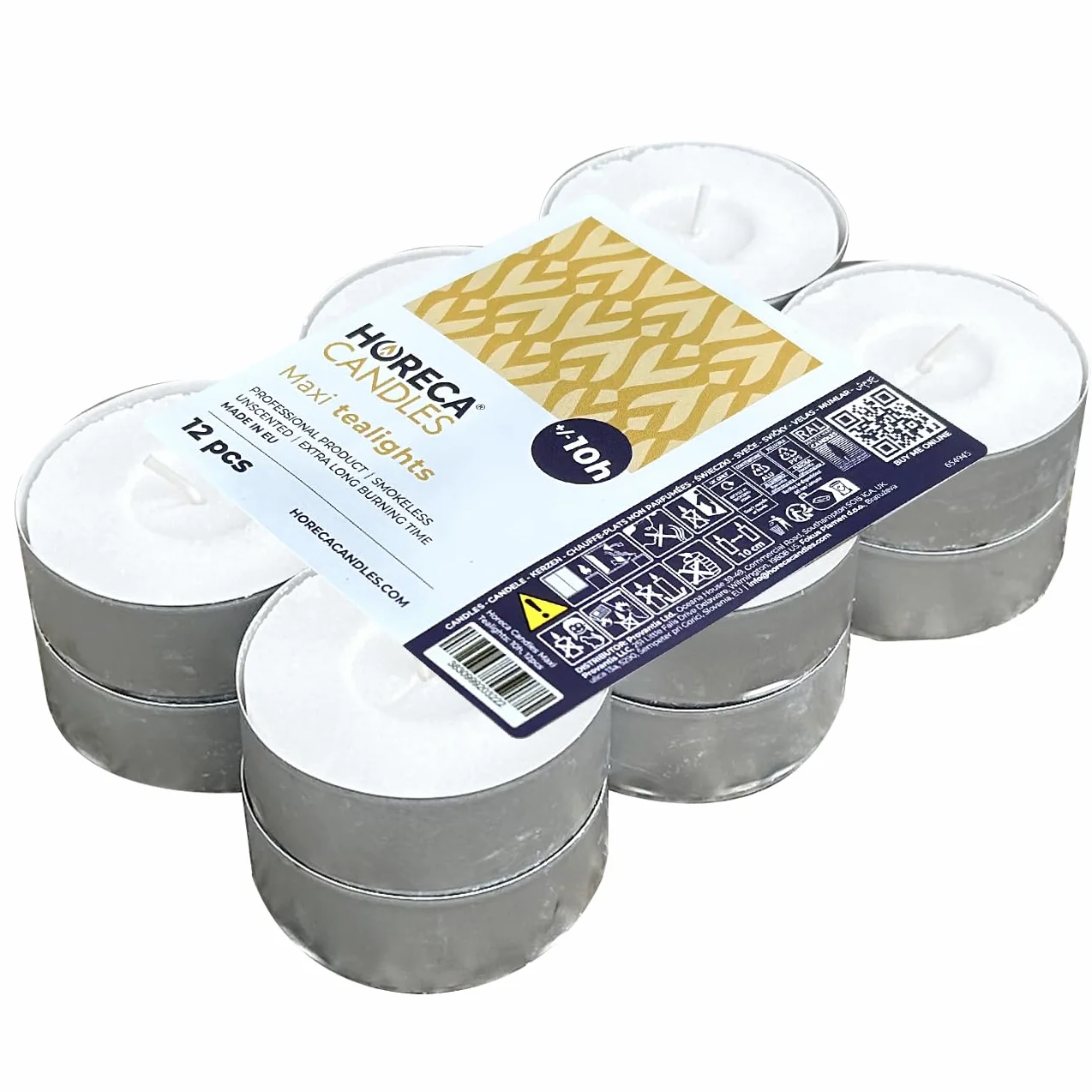 Horeca Candles – Velas de té grandes, no perfumadas, sin perfume, 57 x 22 mm, duración de combustión de 10 horas, cera antigoteo – 1 juego de 12 velas