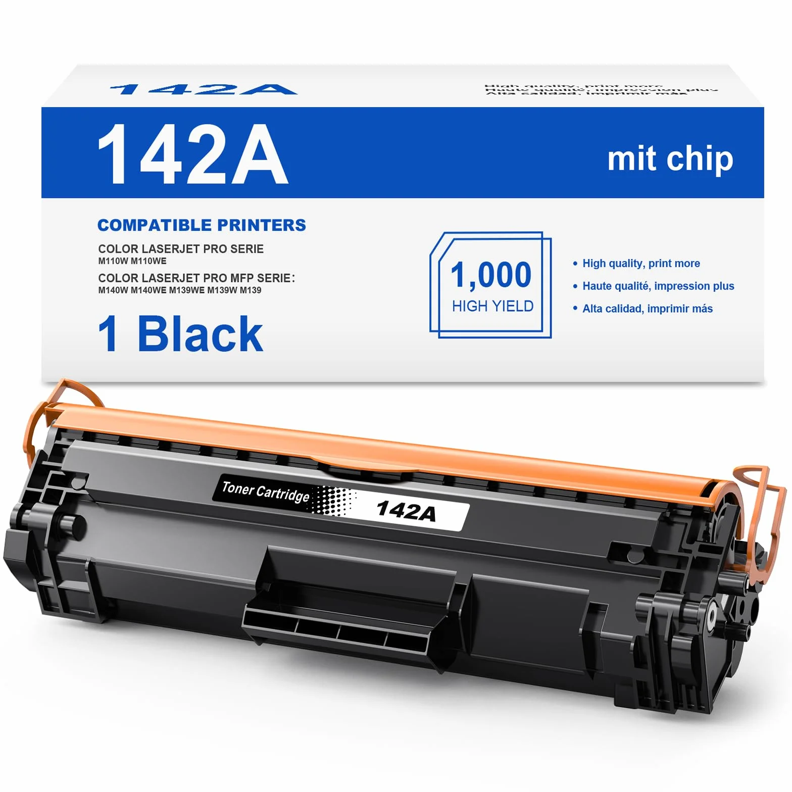Toner 142A con Chip Compatible con HP 142A W1420A Toner 142X W1420X para HP LaserJet MFP M140w M110w M110 M140 MFP M139w M139 (1X W1420A Negro)
