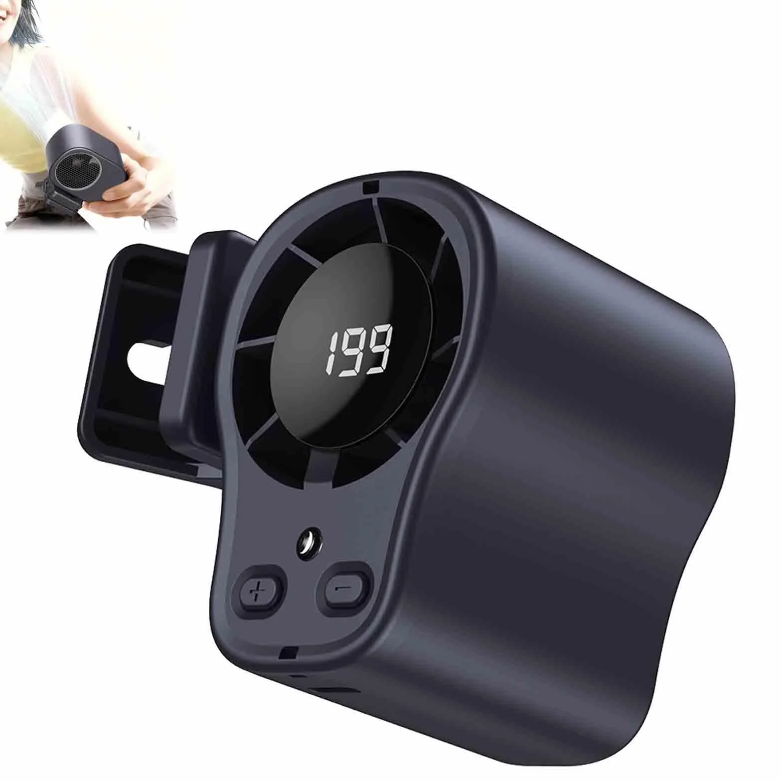 Acondicionador de aire portátil con clip para coche, mini ventiladores de refrigeración personal recargables por USB, 2026 con pantalla LED, rotación de 360°, 199 velocidades ajustables para el hogar