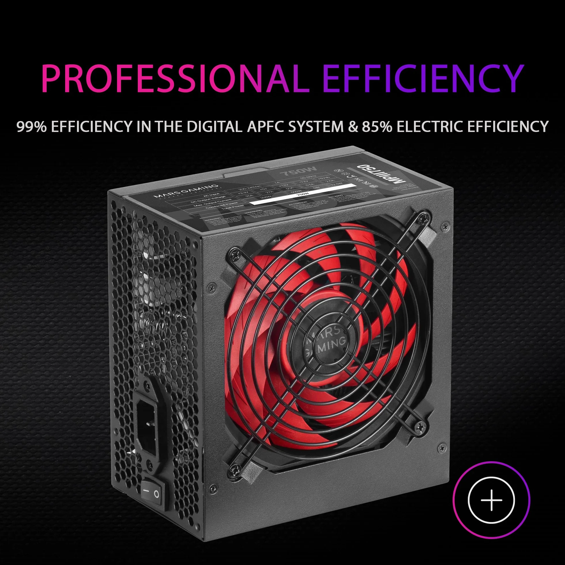 Mars Gaming MPIII750, Fuente Alimentación ATX 750W, 5 Años de Garantía, 85% Eficiencia, Sistema Digital APFC, Ventilador FDB 120mm AI-RPM, Tecnologías DC-DC y SMD, Cables Planos Extralargos, Negro