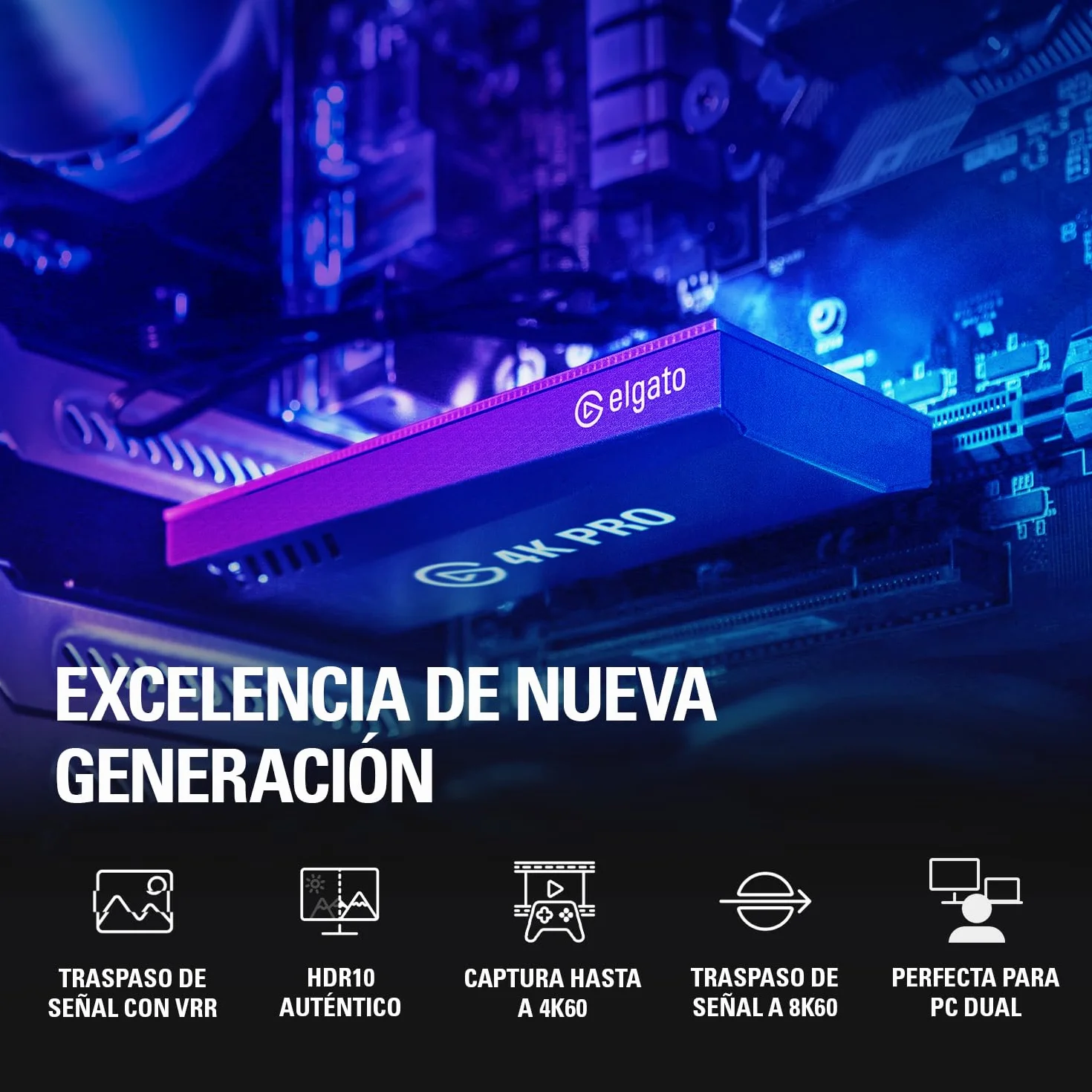 Elgato 4K Pro, Tarjeta de Captura Interna: Traspaso de señal 8K60|4K60 HDR10 con una latencia ultrabaja en PS5|Pro, Xbox Series X|S, Nintendo Switch 2, OBS y más, Streaming, Compatible PC y Dual PC