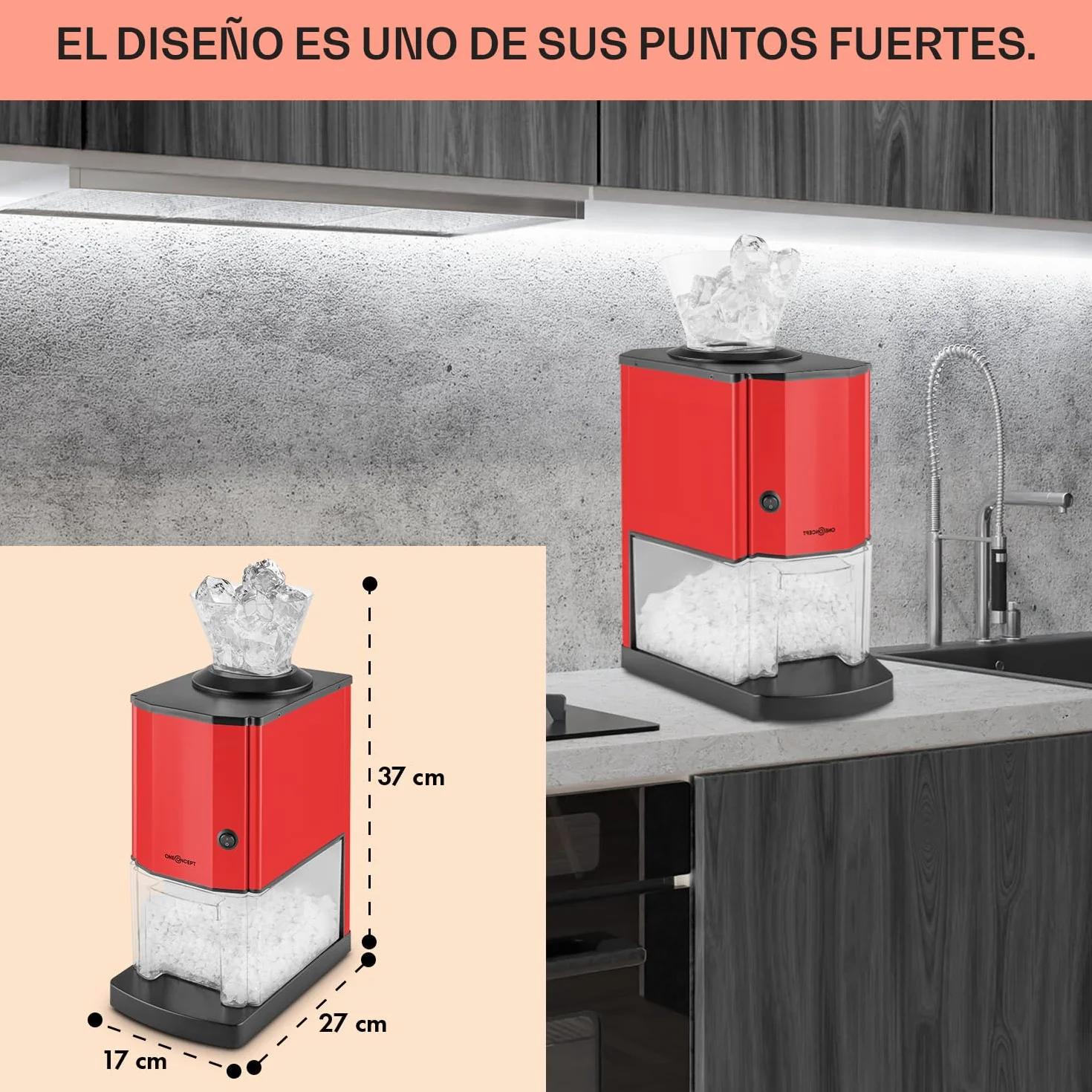 oneConcept Icebreaker Red Edition Picadora de hielo 15 kg/h 3,5 L Rojo