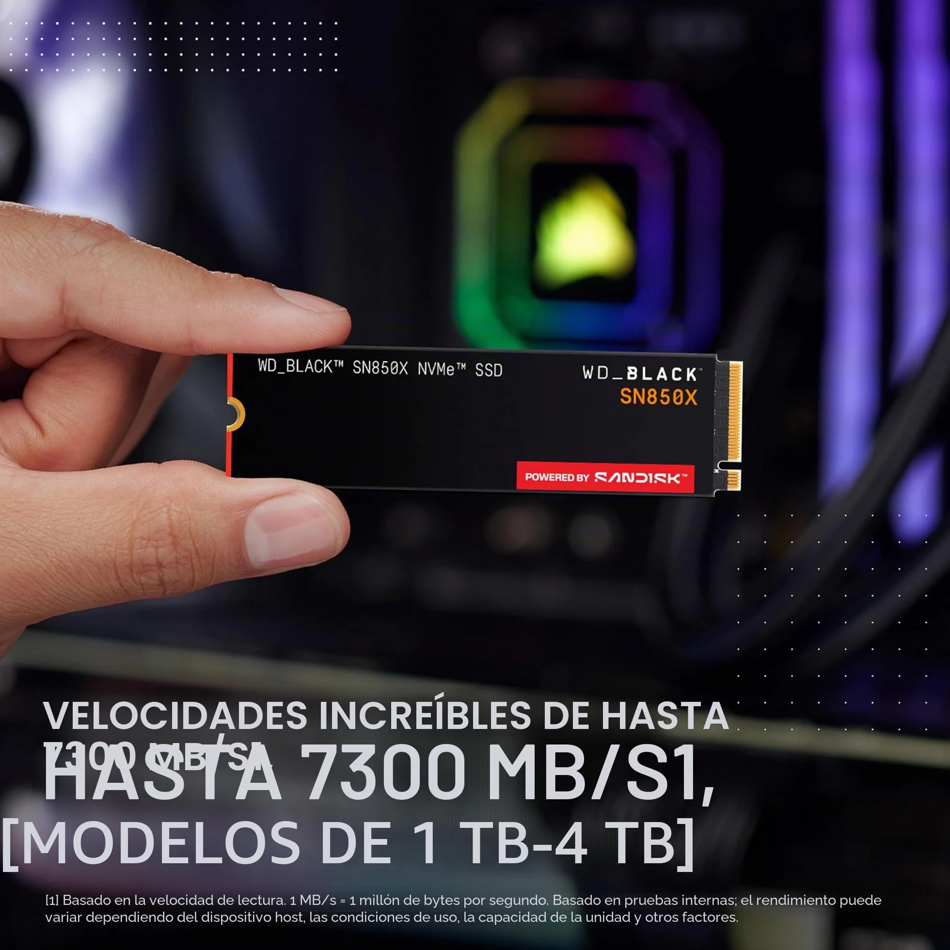 WD_BLACK SN850X NVMe SSD 1TB (Velocidades de lectura hasta 7300 MB/s, escritura 6300 MB/s, M.2 2280, PCIe Gen 4, SSD para Juegos internos, SSD de alto rendimento) POWERED BY SANDISK