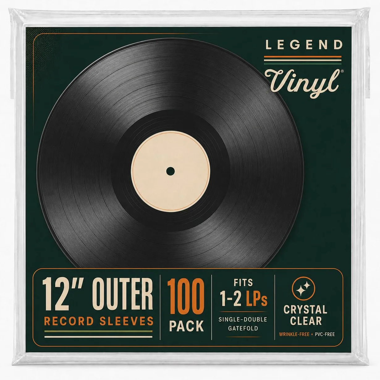 Fundas exteriores de vinilo de 30,5 cm, transparentes, resistentes a las arrugas y duraderas, no se decoloran, compatible con la mayoría de discos de vinilo y doble, Claro, Moderno