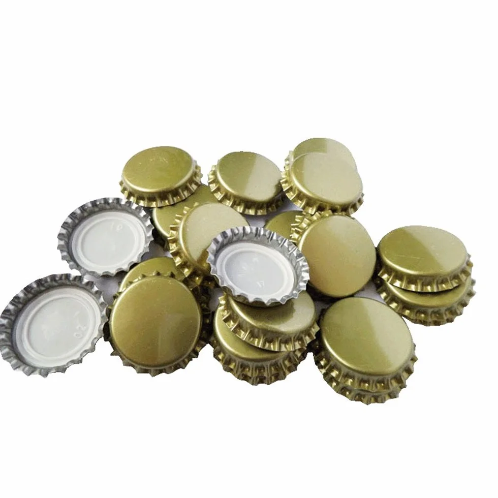 TRIXES 100 Tapas de Botella de Metal Dorado 25mm Cerveza Casera Corona
