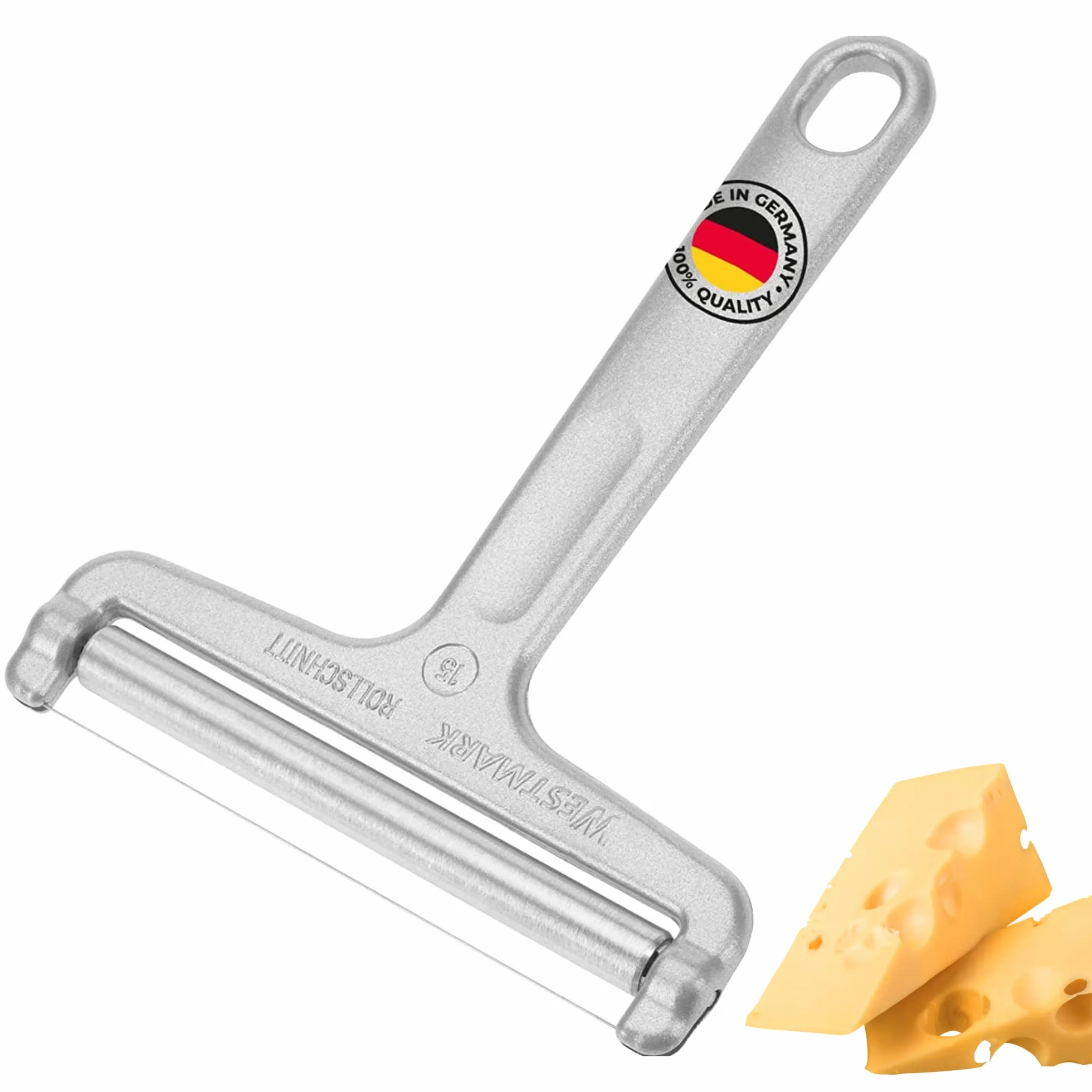 Westmark Cortador de queso con rodillo y alambre de corte, Acero inoxidable/aluminio, Espesor variable