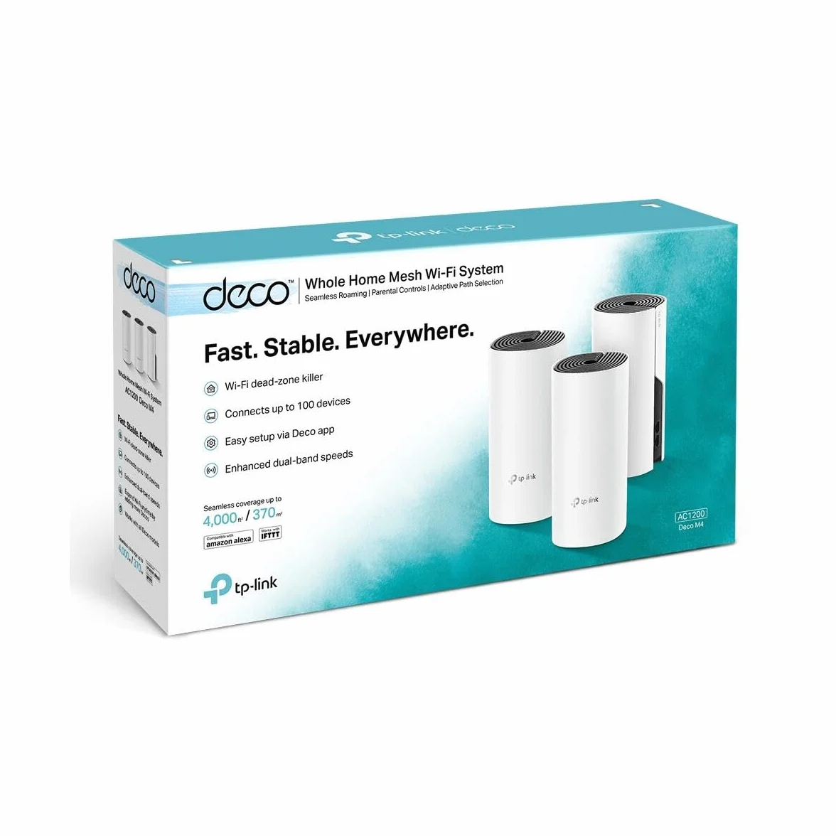 TP-Link Deco M4 (3-Pack) - Mesh Wi-Fi AC1200, Cobertura de hasta 370 m², se Adapta a Pisos y hogares de Varias Plantas, Modos de Trabajo múltiple, 2 x Puertos Gigabit por Unidad