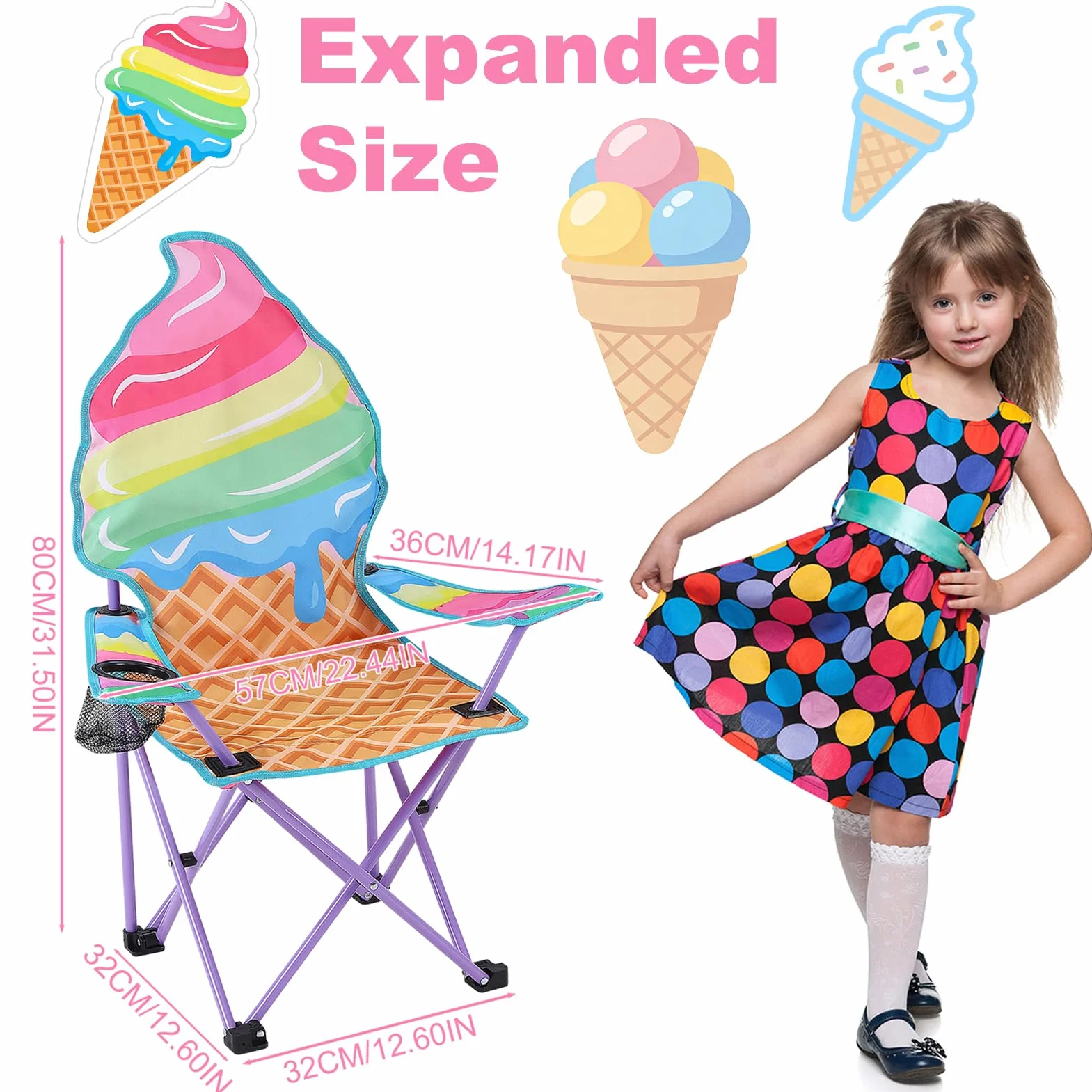 Silla de Camping Infantil Plegable Unicornio Mariposa con Soporte para Bebidas