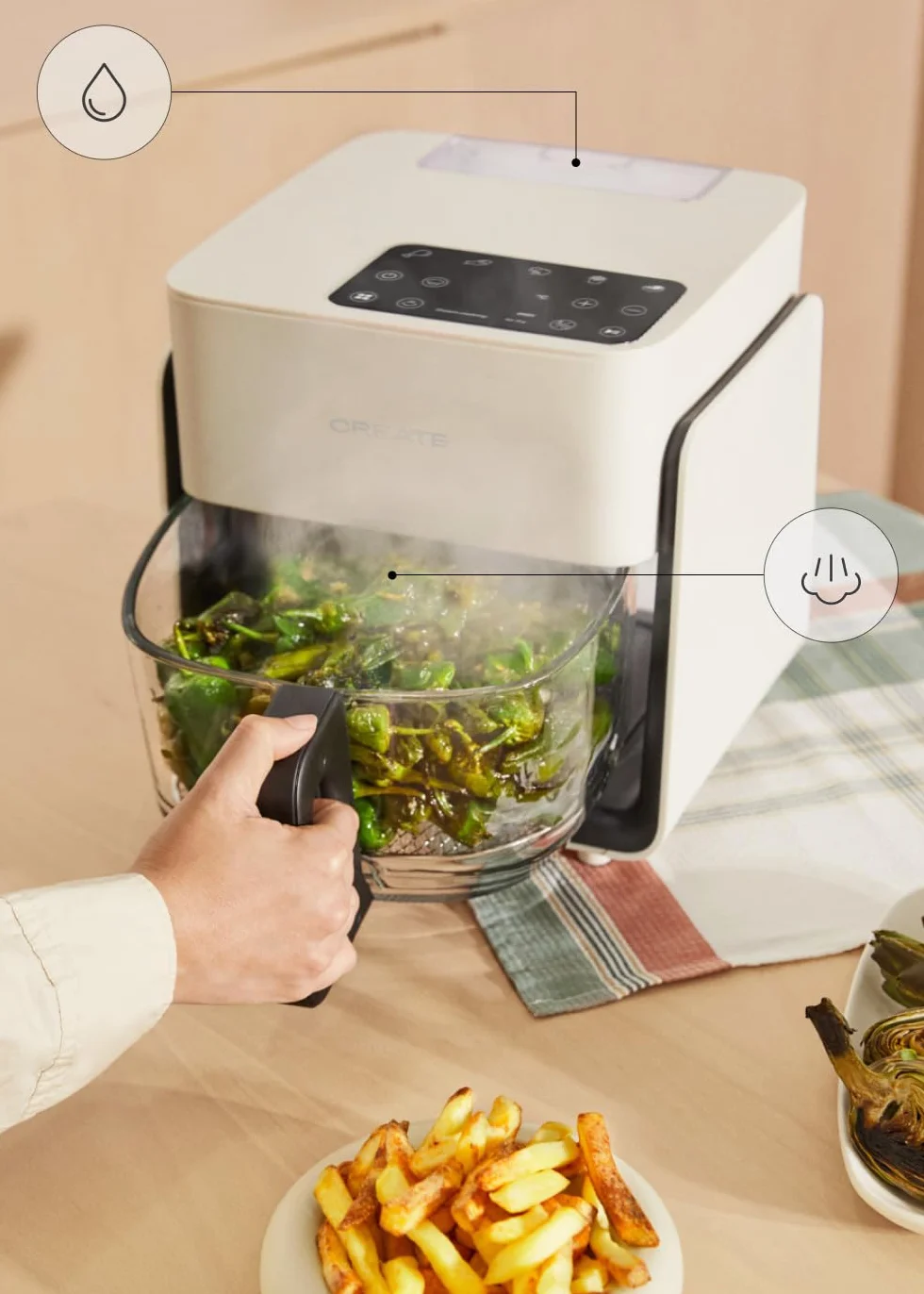 Freidora sin aceite 4.2 L con vaporizador de agua blanco roto 1300W 6 programas