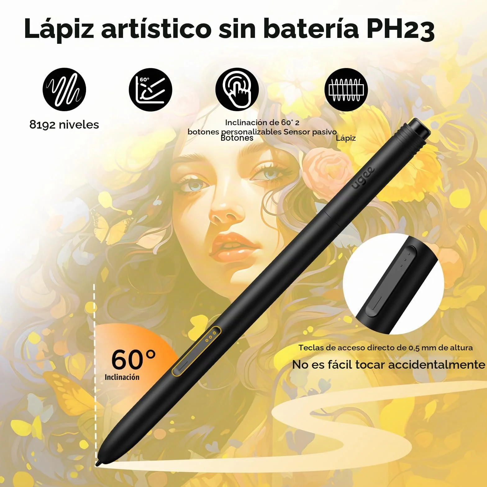 UGEE M908 Tableta gráfica de 10x6,25 Pulgadas con Rueda de Desplazamiento y 8 Teclas de Acceso Directo, lápiz pasivo con 8192 Niveles, Compatible con Windows/Mac/Android