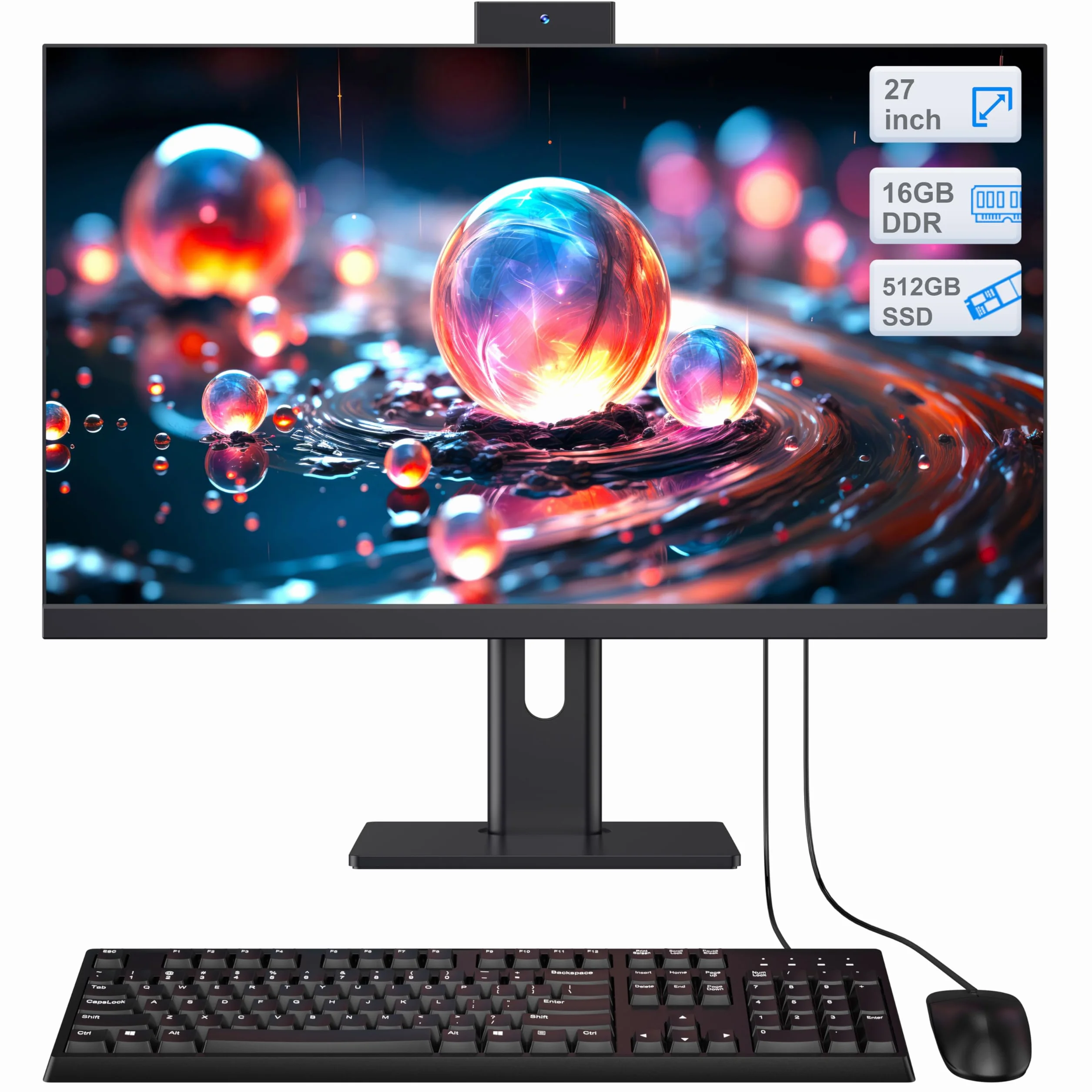 PC Todo en uno con IPS Full HD de 27 Pulgadas, procesador Alder Lake-N95 de 16GB de RAM y SSD de 512GB, Ordenador de Sobremesa con WiFi 6 de Doble Banda, Bluetooth 5.3, ratón y Teclado cableado