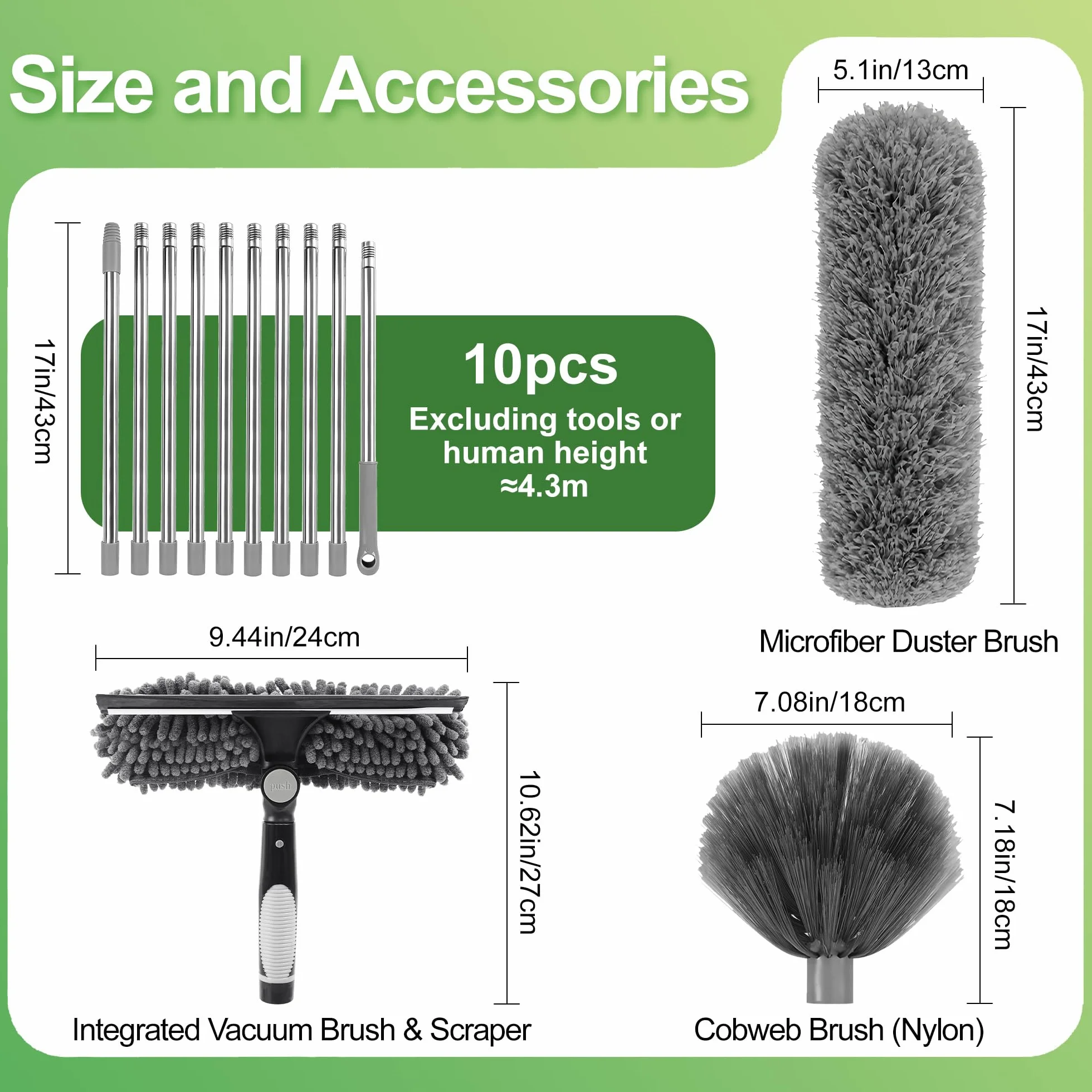 Kit 4 Piezas Plumero Extensible 4,3m Microfibra Lavable Cepillo Multiusos Escobilla Quitarañas