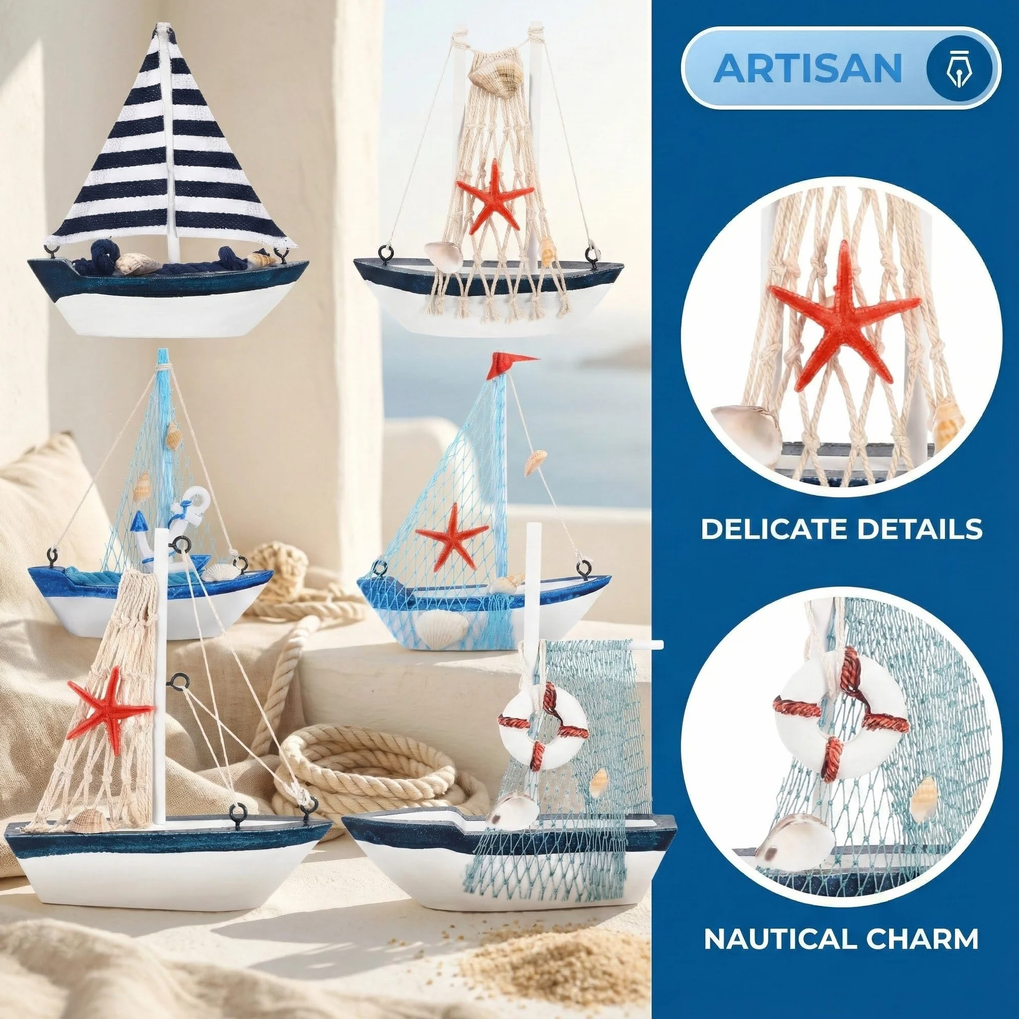 Velas decorativas náuticas hechas a mano azul marino para baño casa 6 unidades