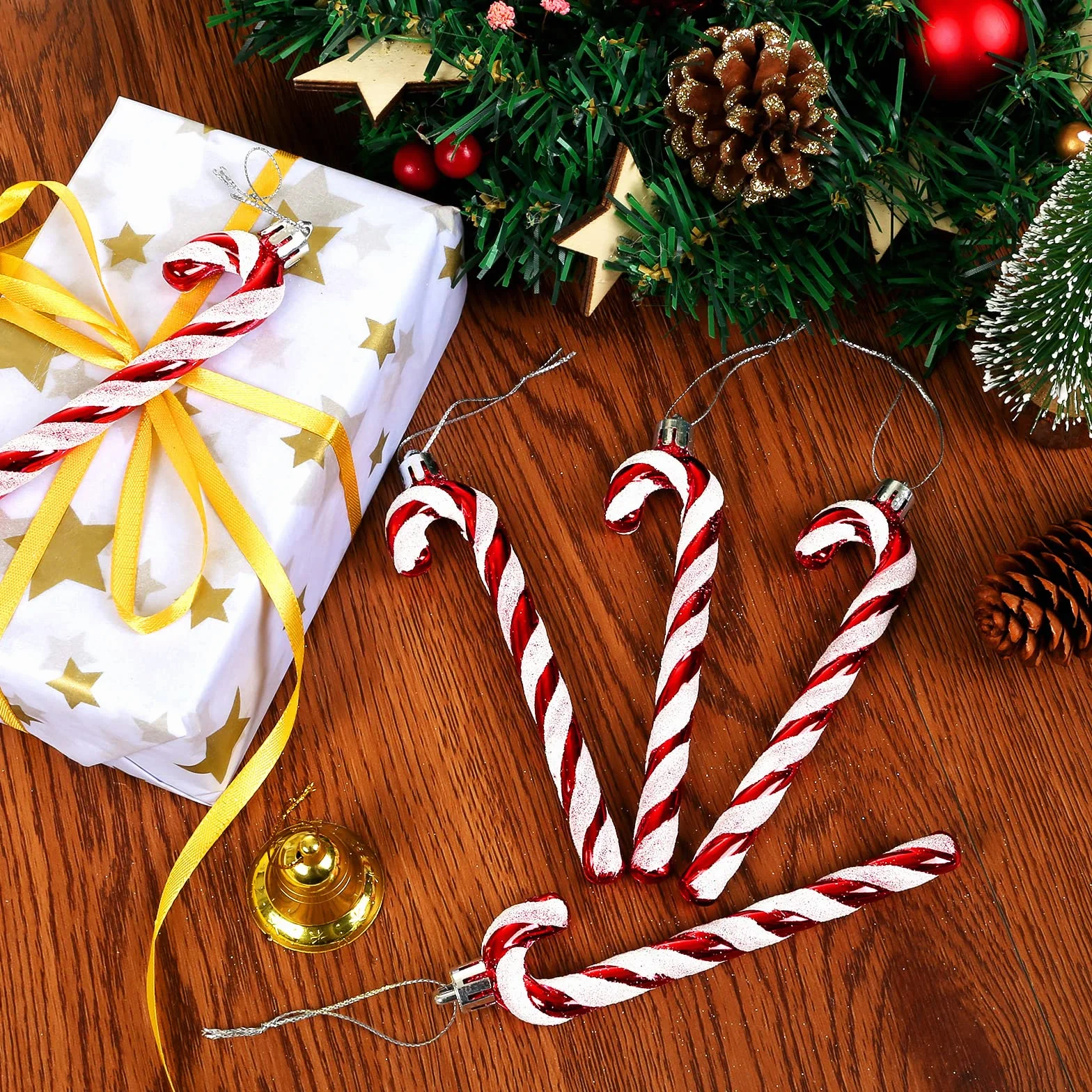 GWHOLE Colgantes de Árbol de Navidad 12pcs Bastones Caramelo Decoraciones Adornos Navideños - Rojo y Blanco