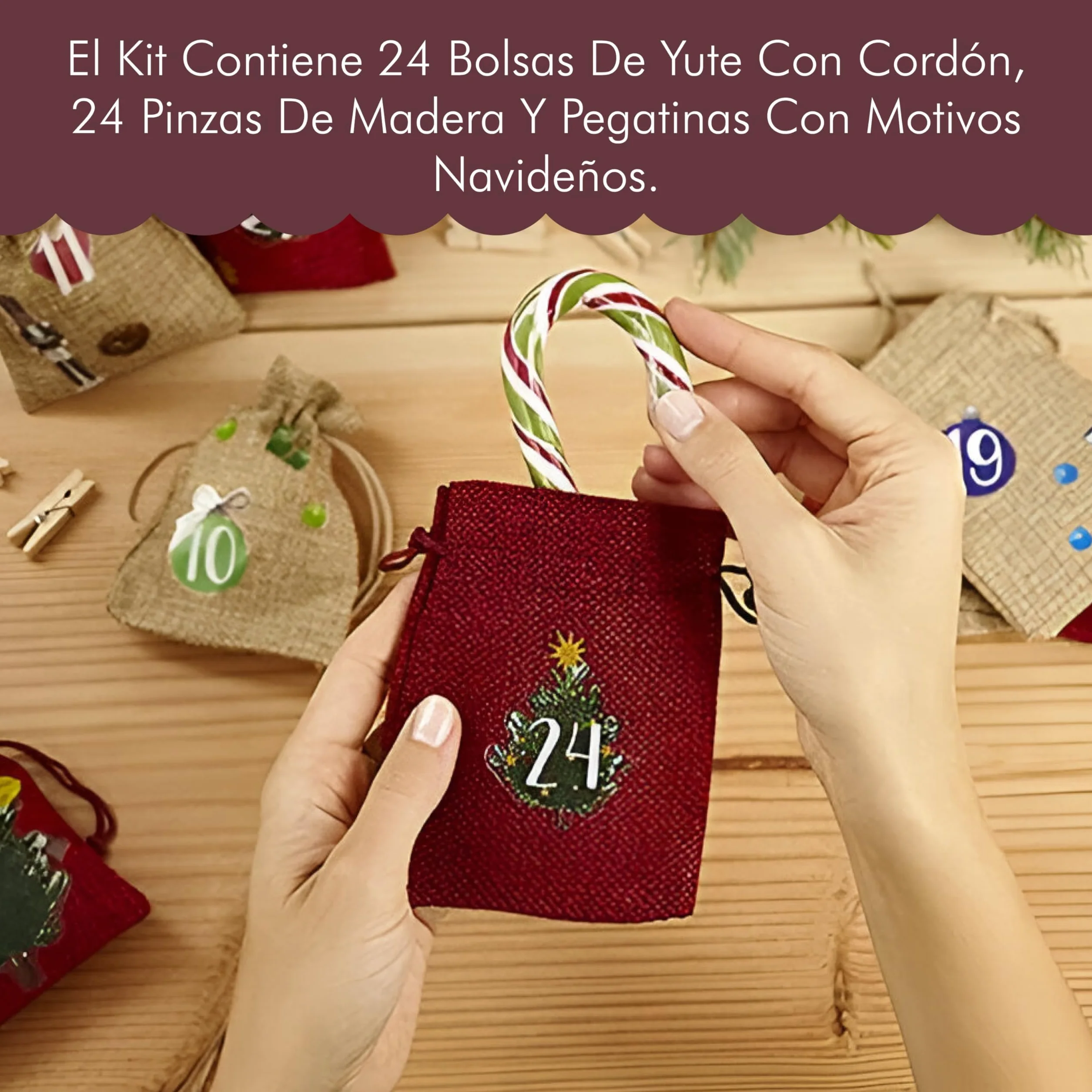 Calendario adviento de Yute 2025 con saquitos, Adhesivos y Pegatinas de Cifras para Rellenar Manualidades LIVAIA