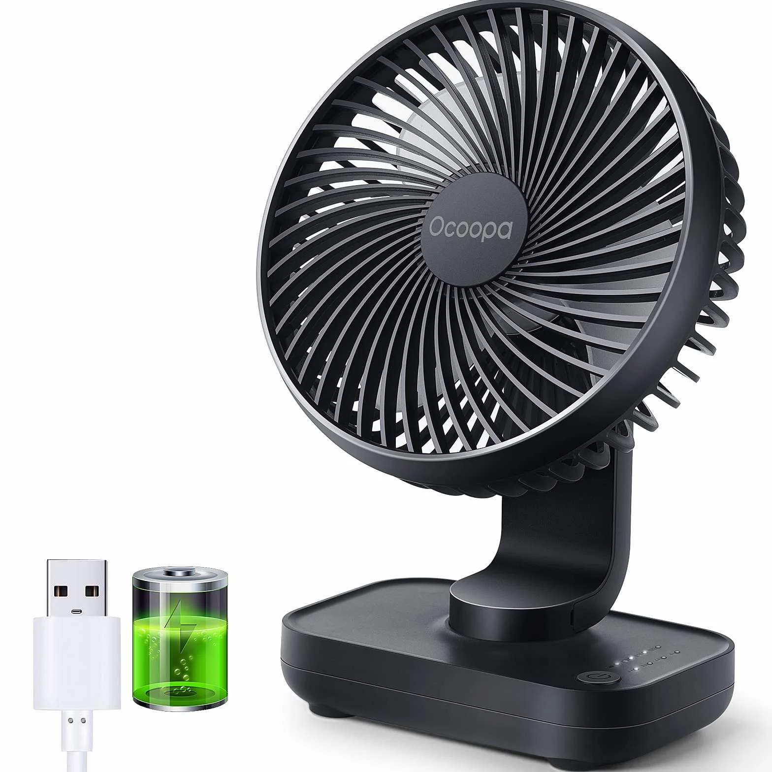 OCOOPA Ventilador de Mesa USB Silencioso Recargable 4000mAh, Potente con 4 Velocidades, Ventilador de Sobremesa de 5'' con Luz Indicador de Batería para el Hogar, Oficina y Exteriores