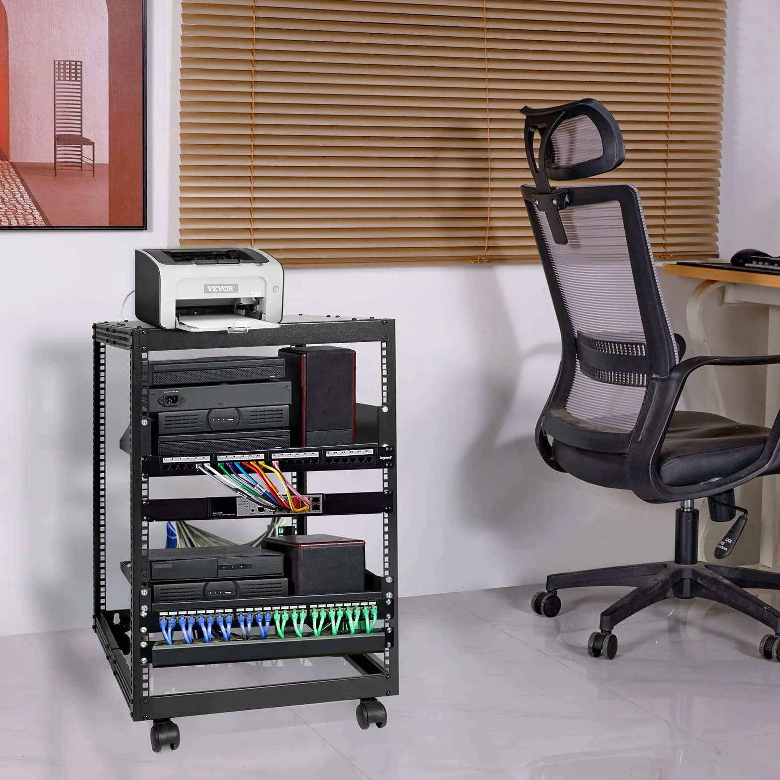 VEVOR Rack de Servidor de Marco Abierto de 15U, Profundidad Ajustable de 23"-40", Rack de Servidor de Red, 4 Postes con Ruedas, sostiene Todos Sus Equipos de TI de Red Módem enrutador de Engranaje
