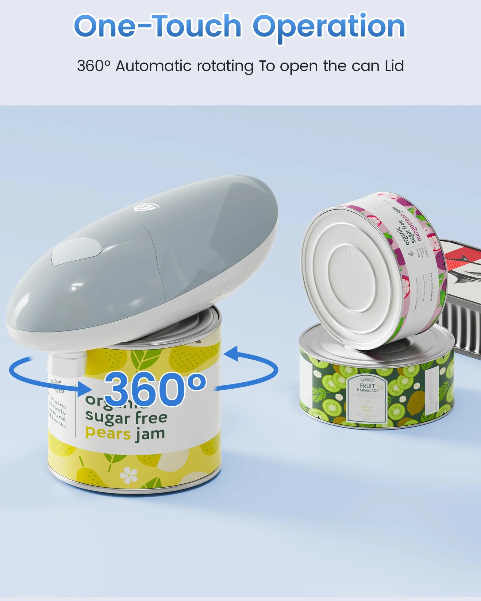 Abrelatas Eléctrico Automático One Touch de Rotación 360° Inalámbrico Ergonómico