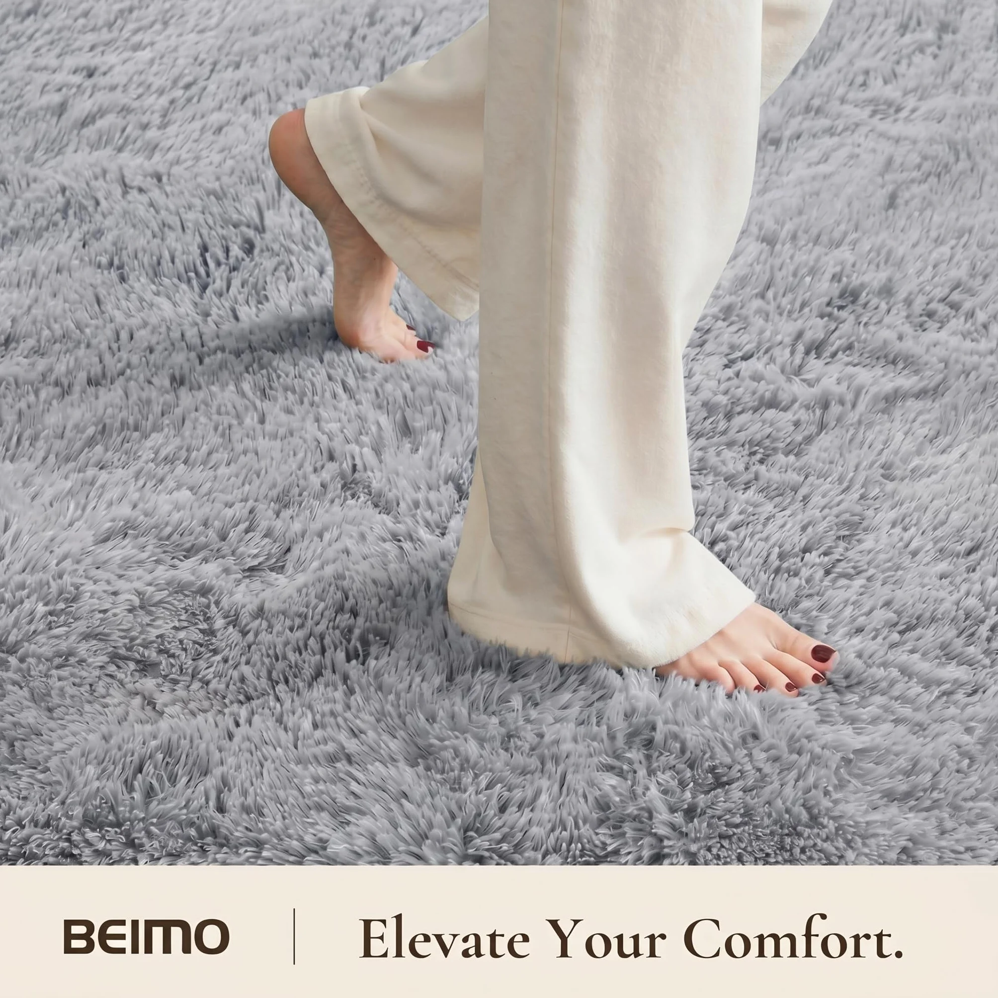 BEIMO Alfombra Pelo Largo Shaggy Moderna 120CM Redondo Gris Oscuro Antideslizante Salón Dormitorio