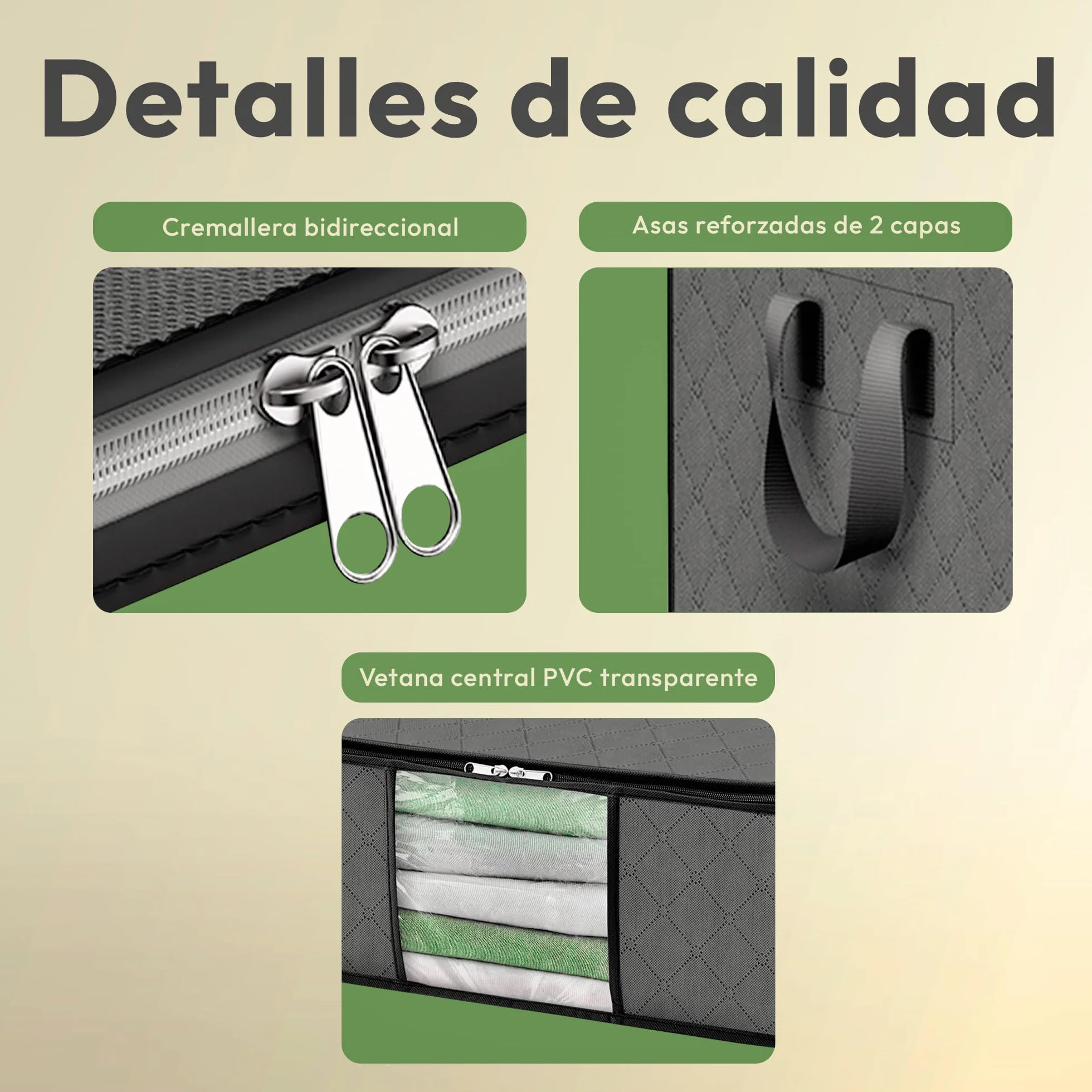JUPPLIES Cajas Almacenaje Ropa 35L 35,5x50x18,5cm Bolsas con Ventana Transparente Cremallera Bidireccional Asas Reforzadas Pack 6