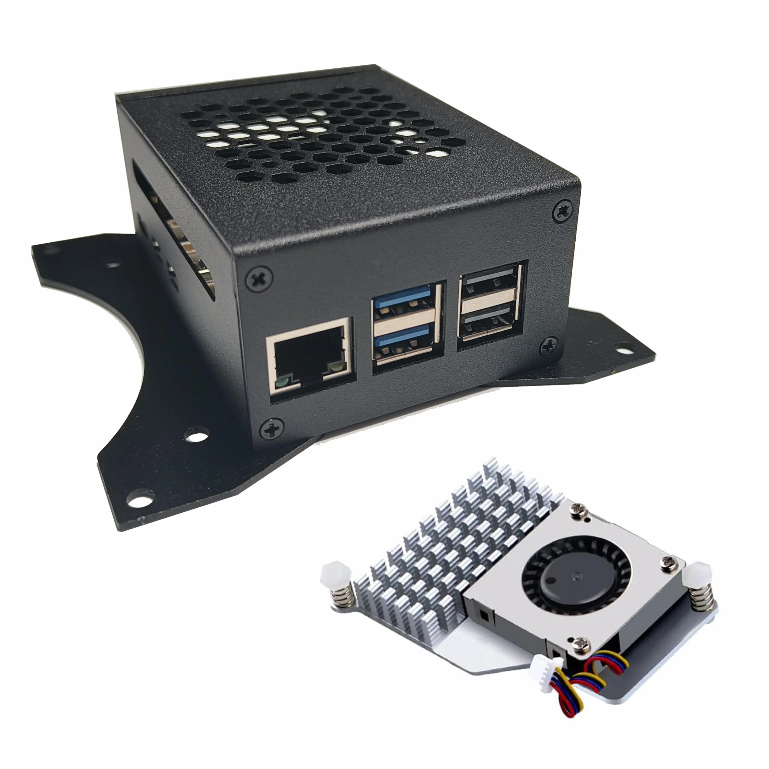 Digitalkey Carcasa Grande para Raspberry Pi 5 con Soportes VESA y Enfriador Activo, Soporte para SSD PCIe M.2 NVMe, Material de Hierro
