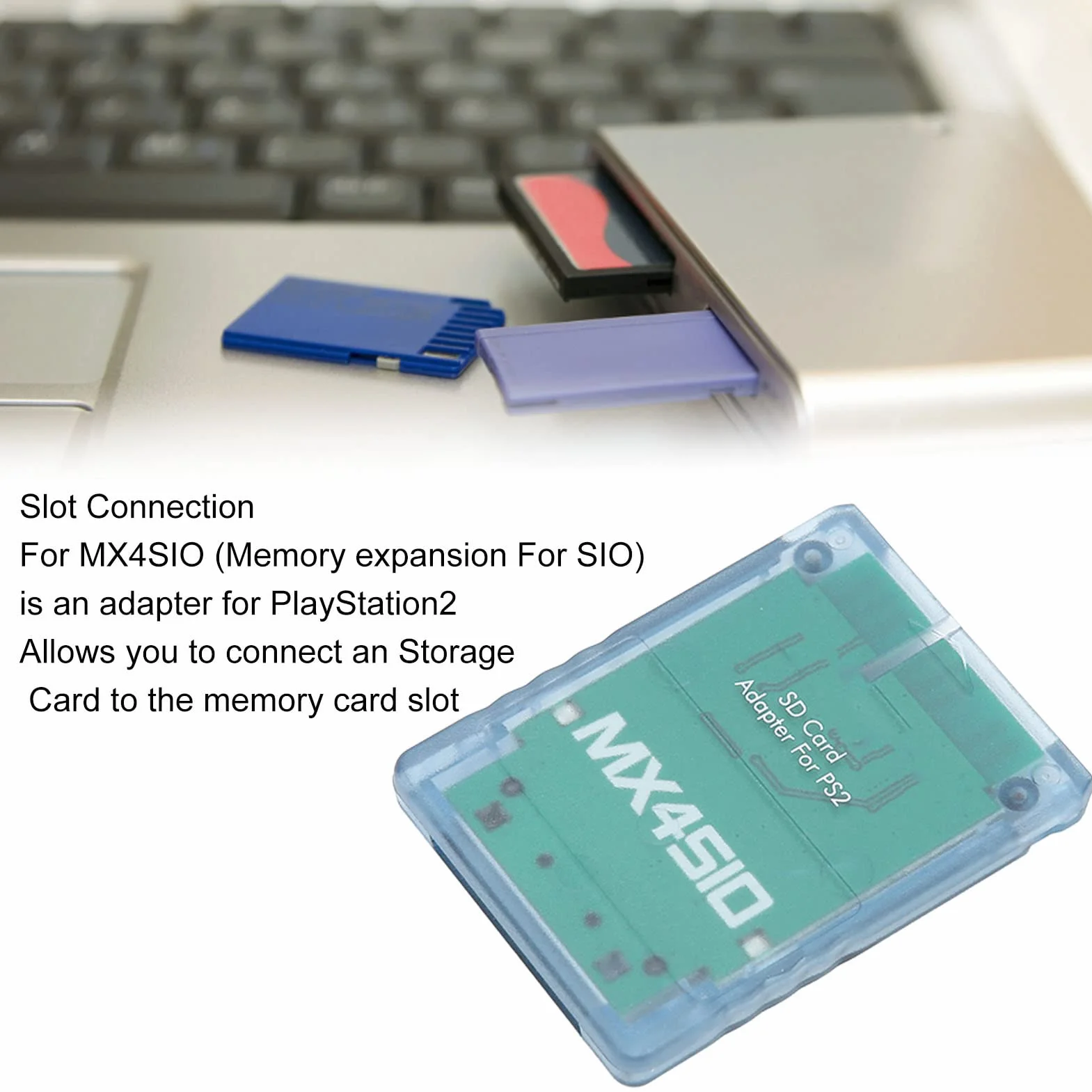 Adaptador de Tarjeta SD MX4SIO SIO2SD, Lector de Tarjetas de Memoria para Consola Plug and Play, Expansión de Almacenamiento (Azul Transparente)