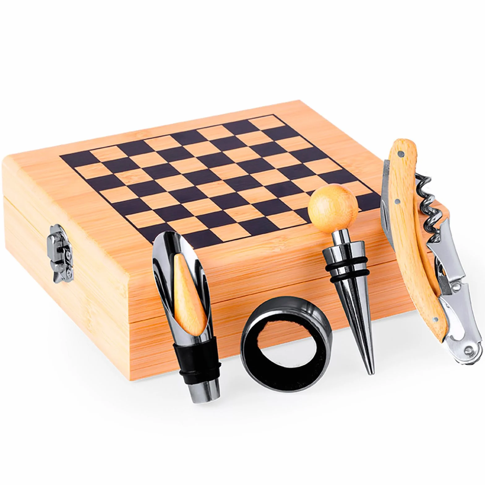 Set de ajedrez y vino con accesorios, regalo original para hombres y mujeres
