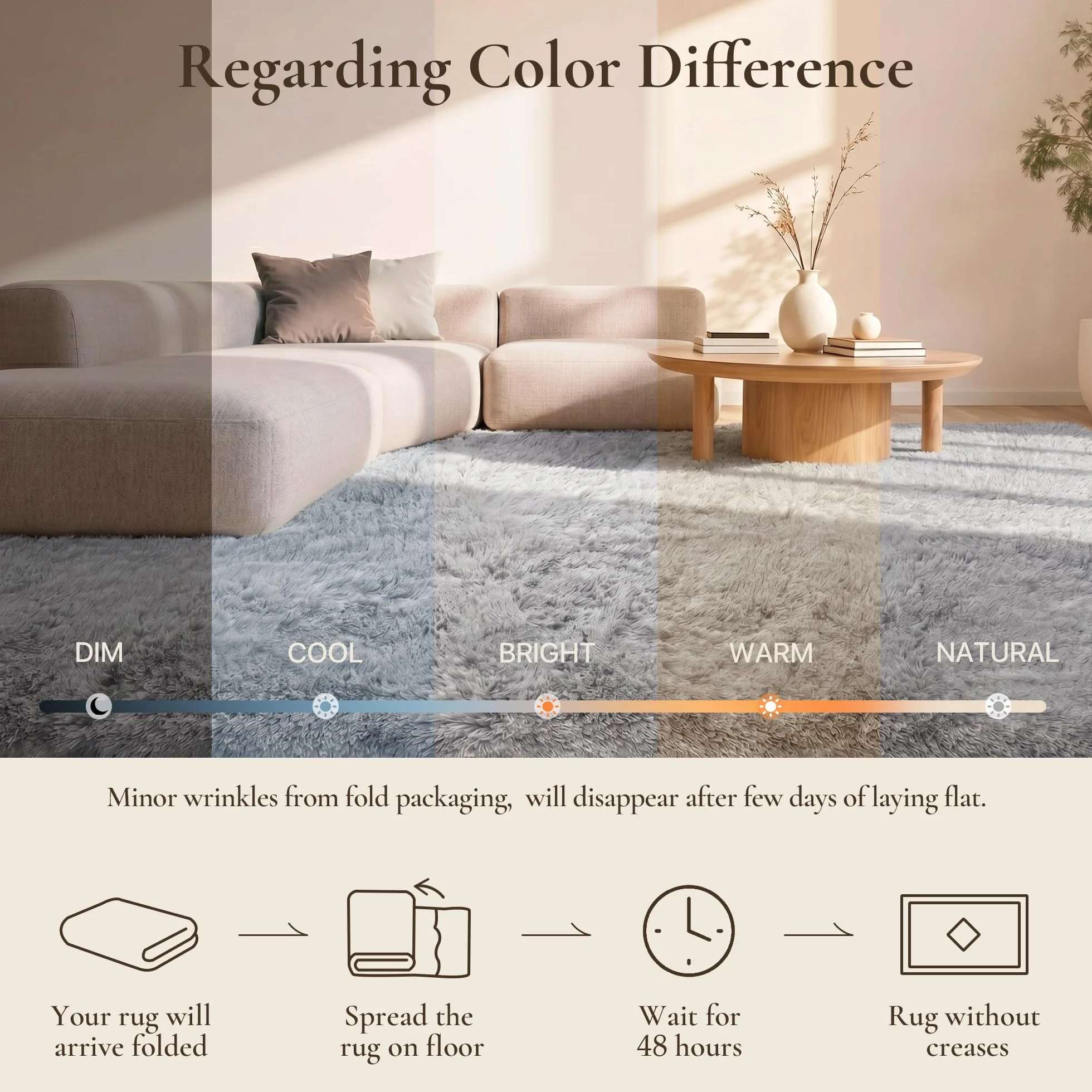 BEIMO Alfombra Pelo Largo Shaggy Moderna 120CM Redondo Gris Oscuro Antideslizante Salón Dormitorio