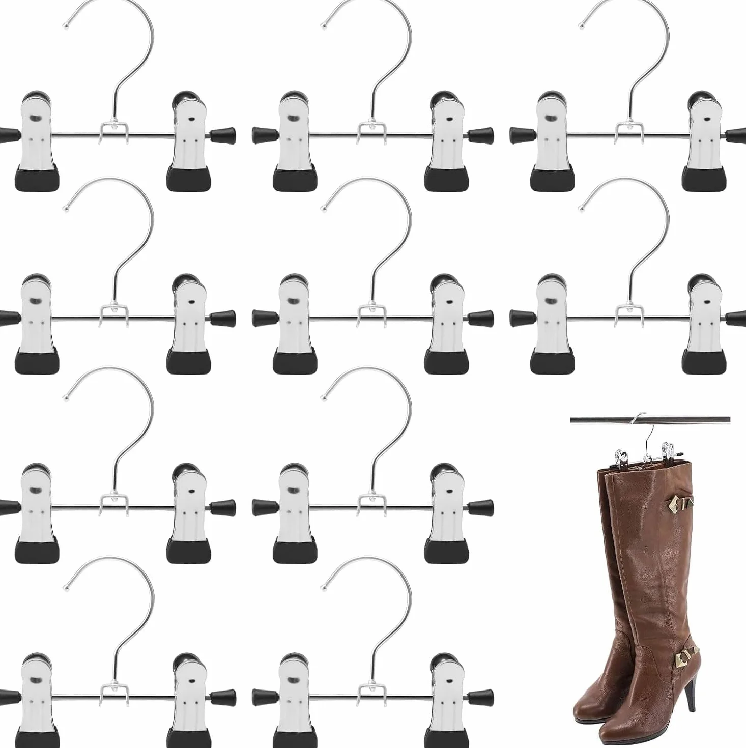 Gancho Colgante de Lavandería de Acero Inoxidable 10 Piezas con Pinzas Antideslizantes para Botas Pantalones Sombreros Negro