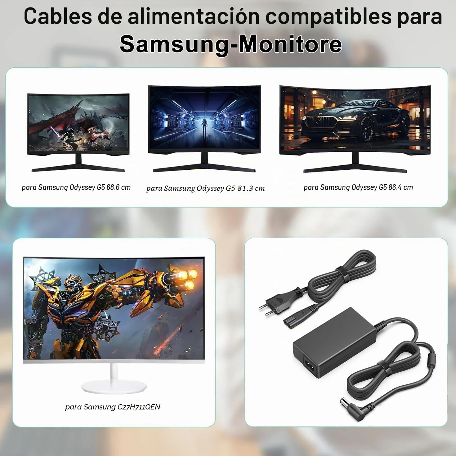 HKY Cargador de 19 V para Samsung C27H711QEU U32J590 Odyssey G5 27" 32" 34" Monitor G5 G7 G3 G5A G7A G3A LC34G55TWWR S34J550WQR C27G555 C27G555555555555 5T C32 7G527G5T C322227G5227G5555T G55 C