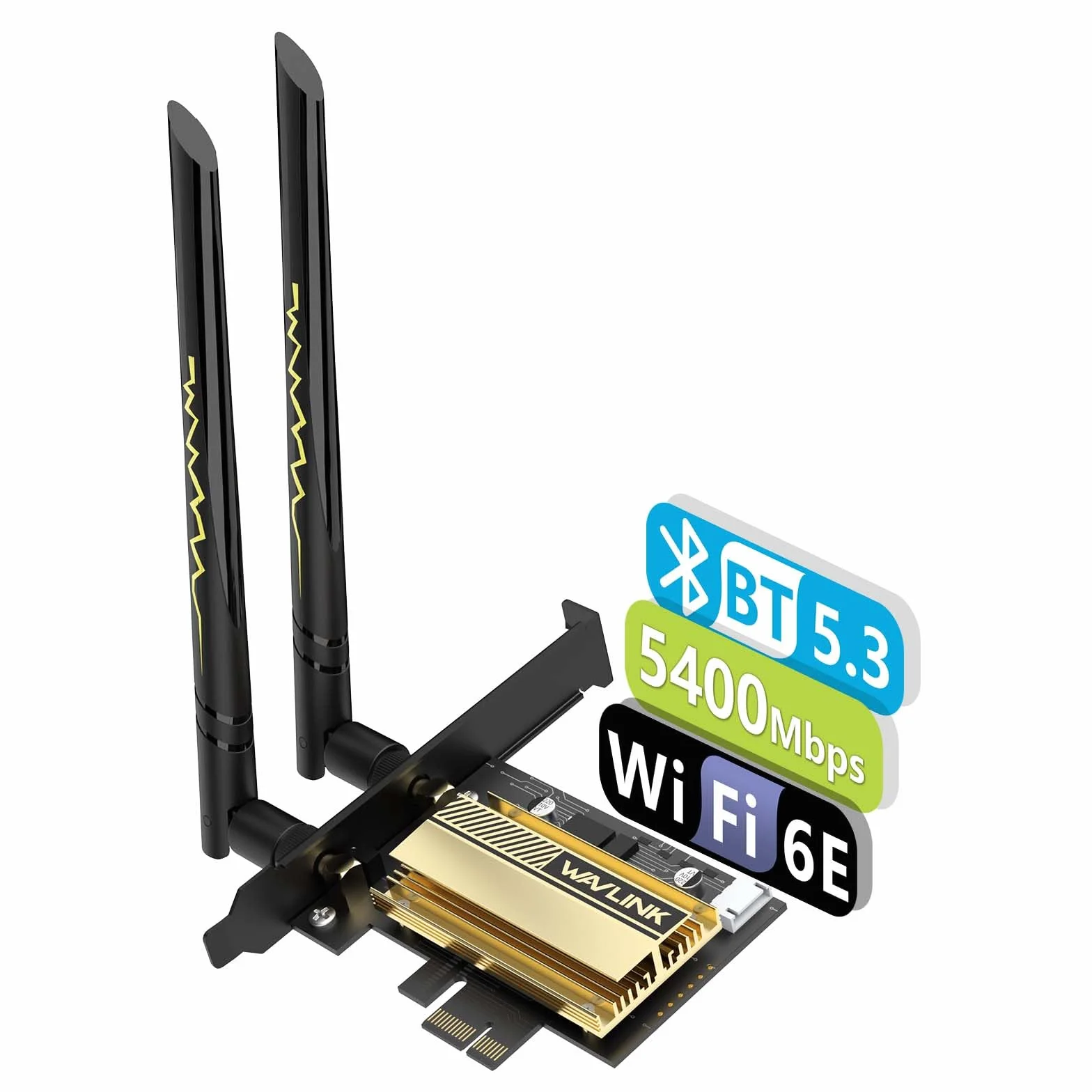Tarjeta WiFi WAVLINK AX210 5400 Mbps WiFi 6E Tri-Banda MU-MIMO Bluetooth 5.3 OFDMA WPA3 Disipador Térmico